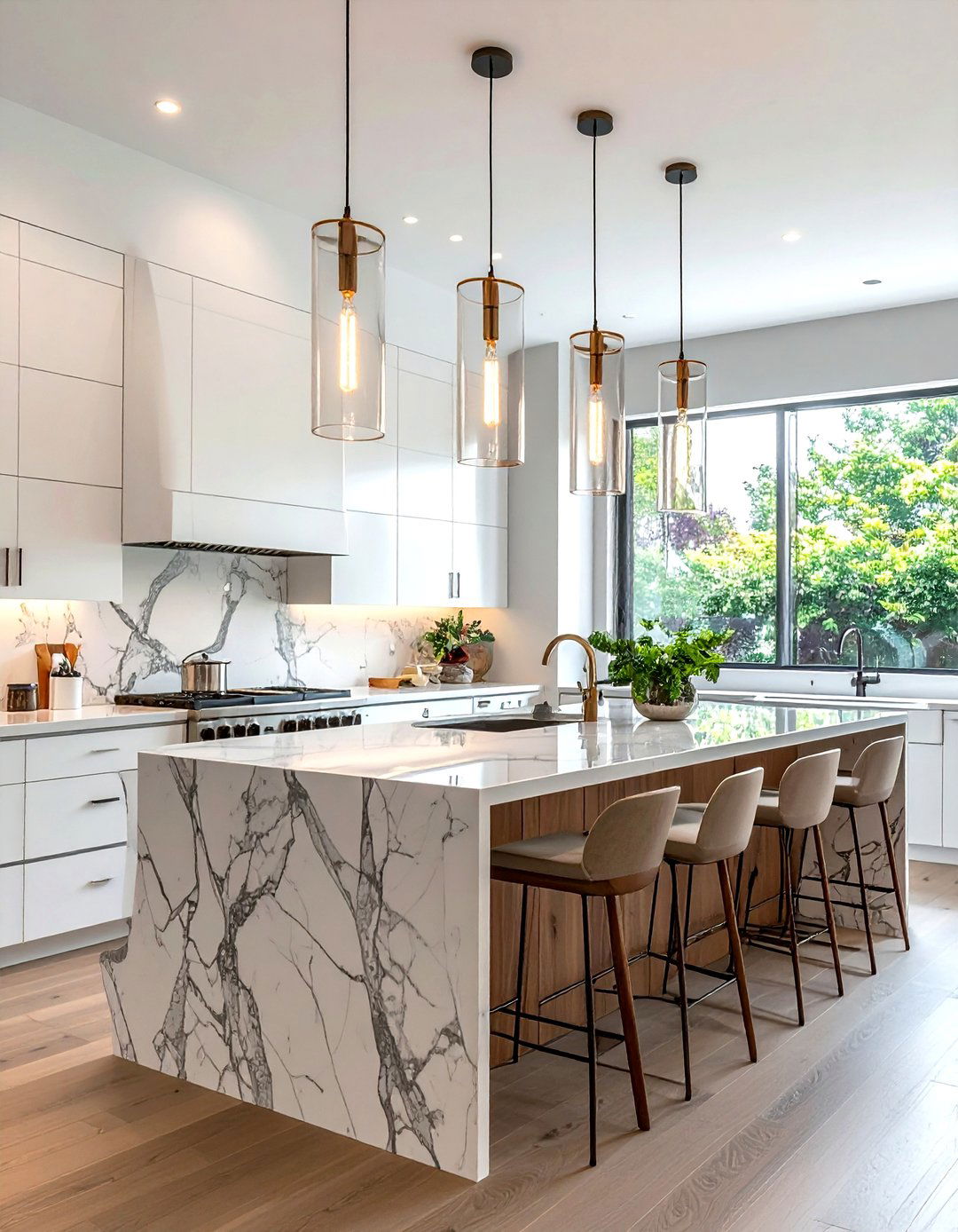 Clear Glass Cylinders - 30 kitchen island lighting ideas