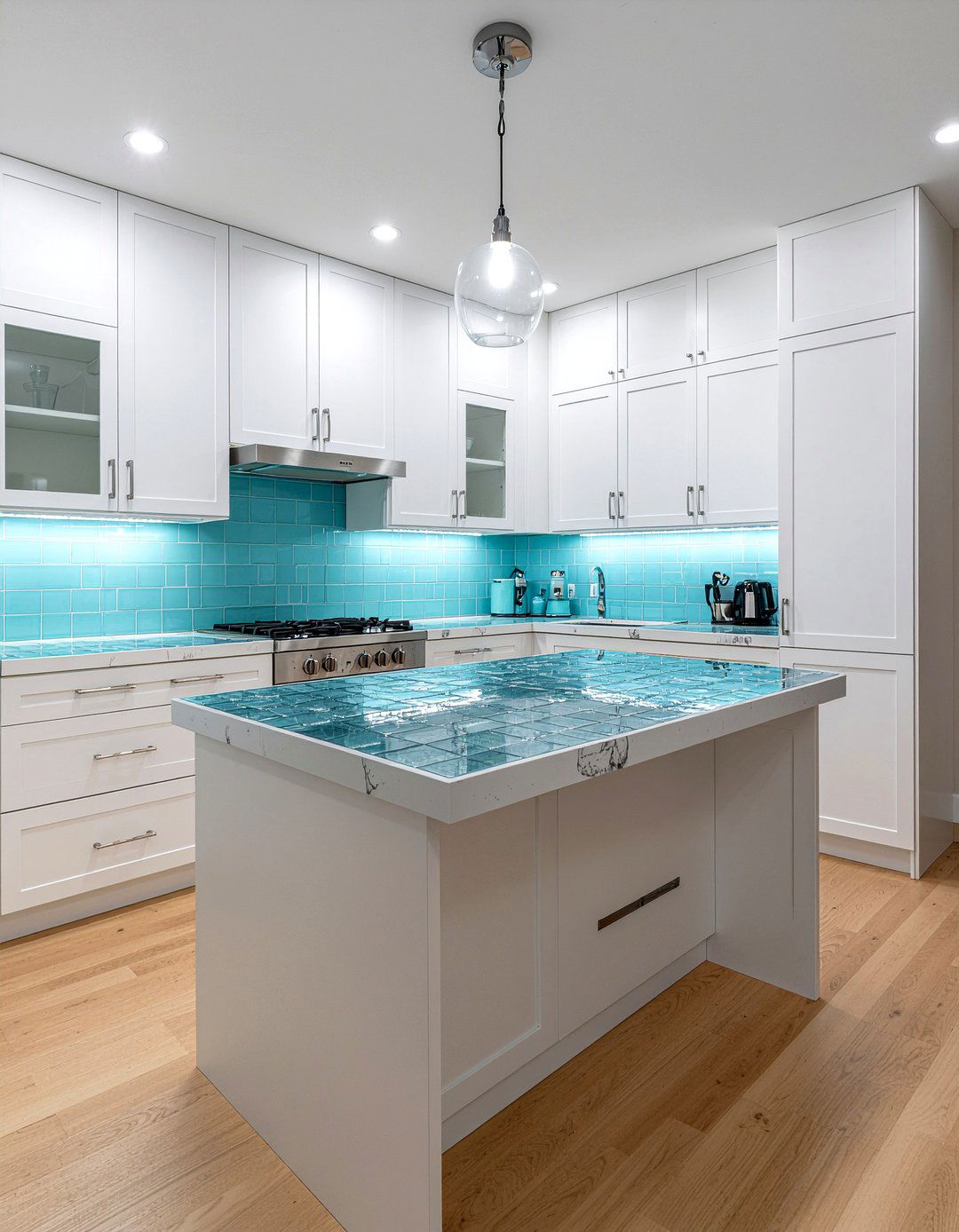 Clear Glass Tile - 30 glass tile kitchen backsplash ideas