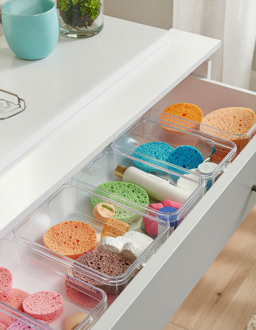 Clear Plastic Bins - 30 bathroom drawer organizer ideas