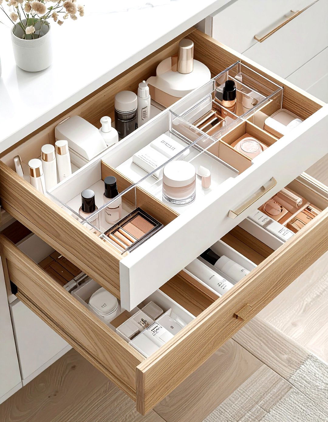 Clear acrylic drawer dividers - 30 bathroom organization hacks