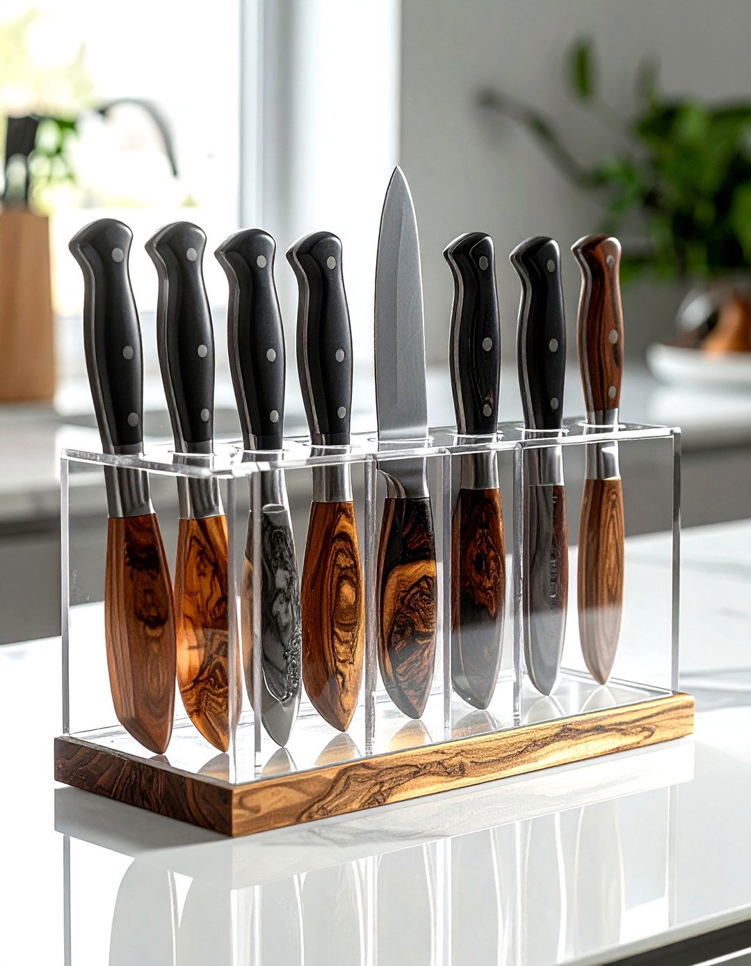 Clear acrylic knife stand - 30 knife block kitchen ideas