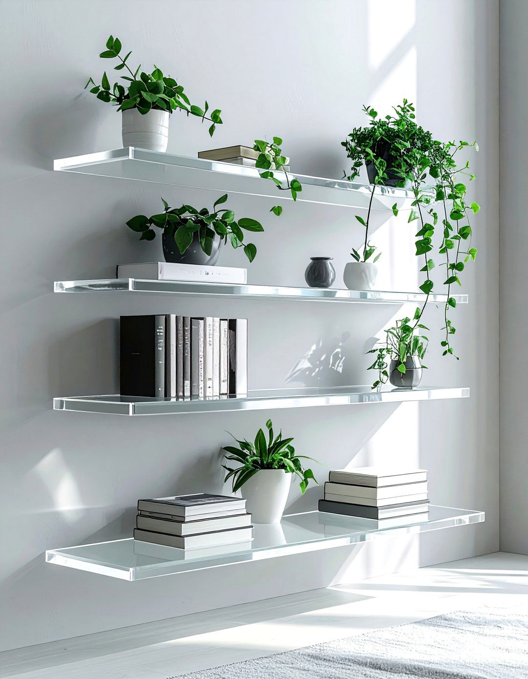 Clear floating shelves - 30 lucite decor ideas