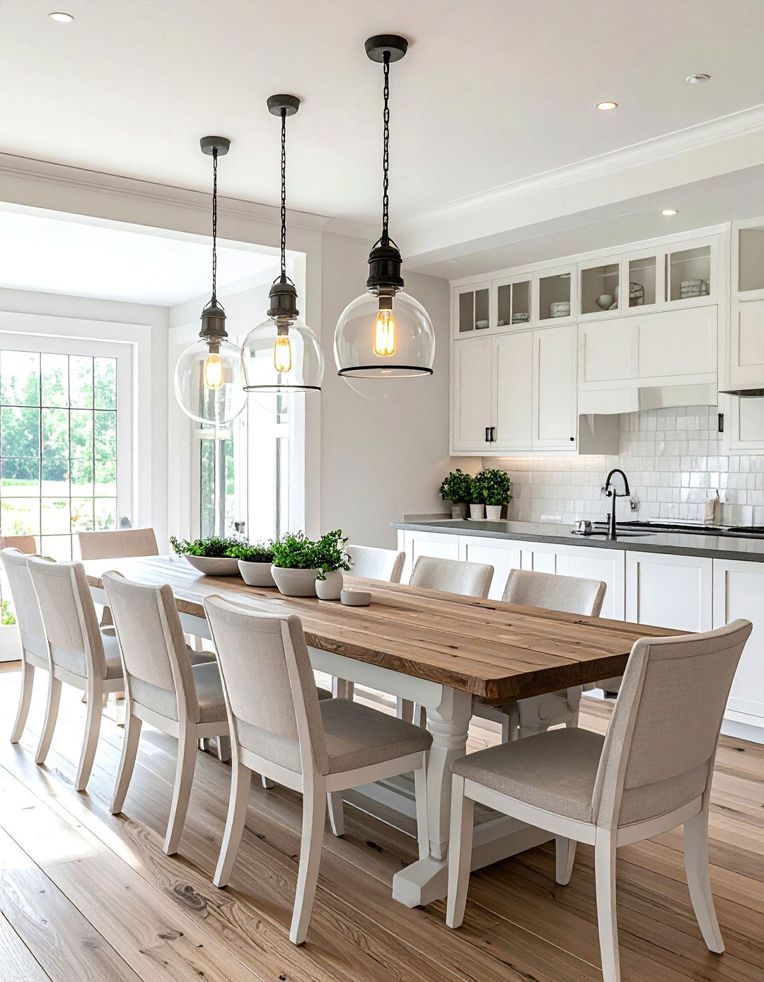 Clear glass schoolhouse light - 30 pendant light dining room ideas