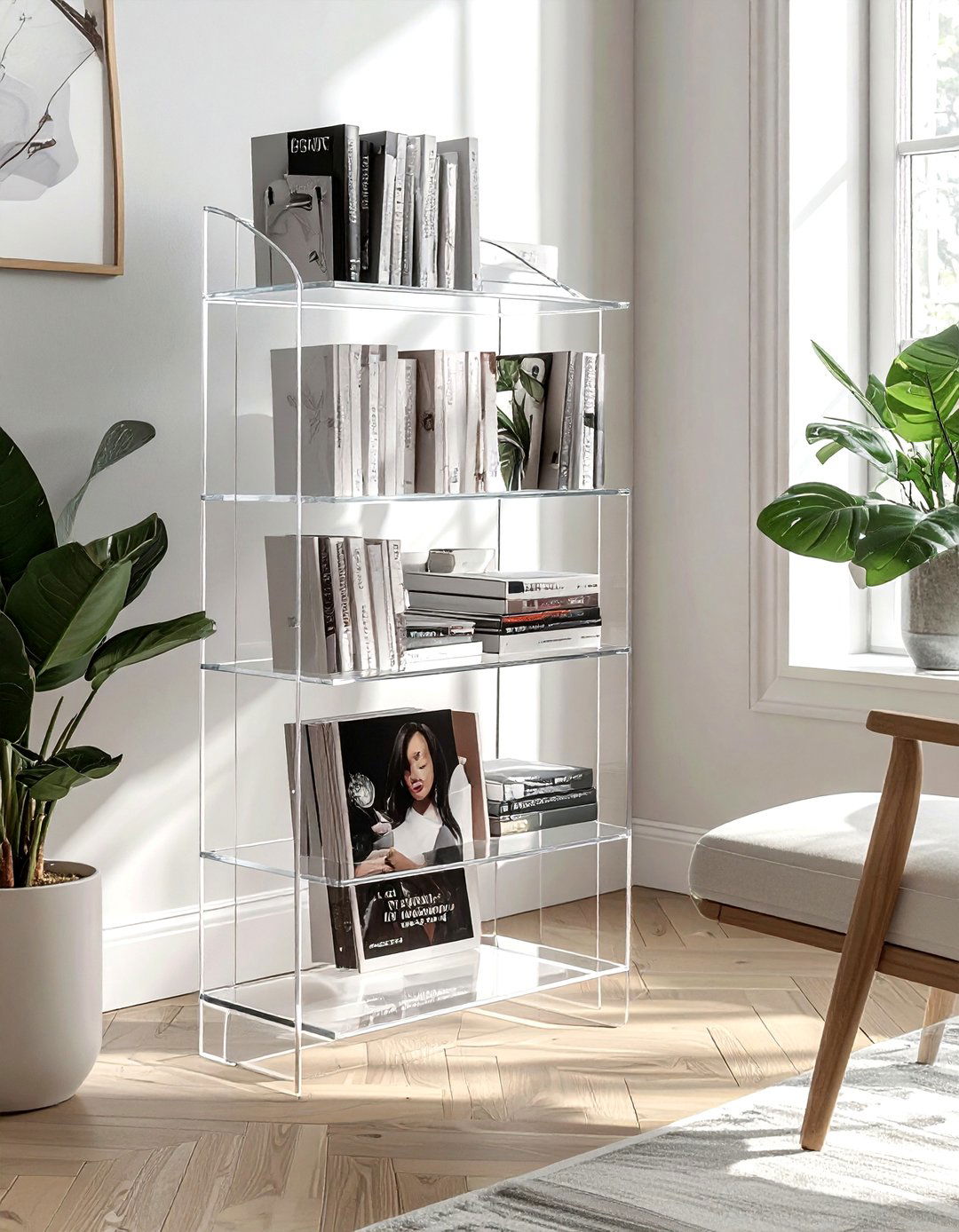 Clear magazine rack - 30 lucite decor ideas