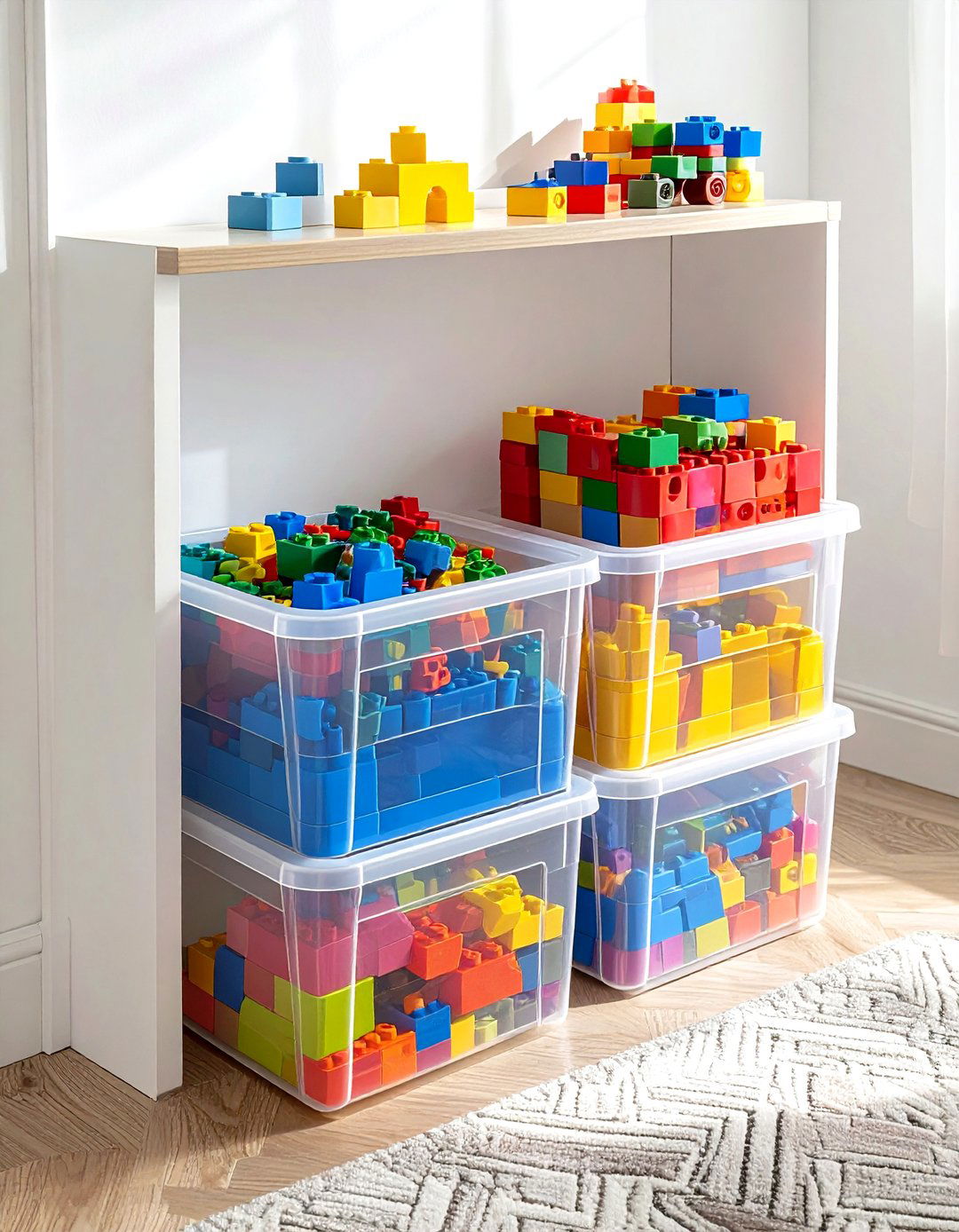 Clear plastic bins - 30 playroom storage ideas