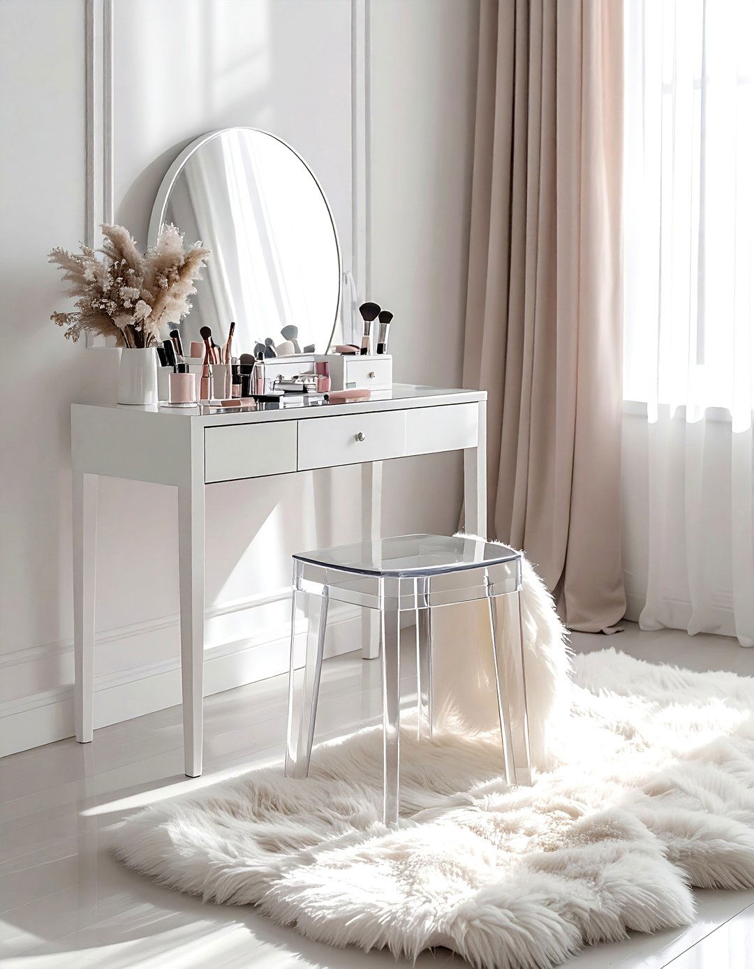 Clear vanity stool - 30 lucite decor ideas