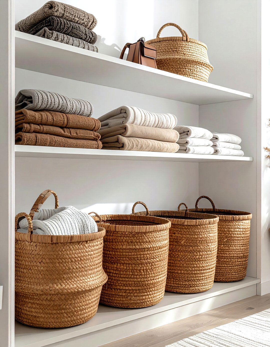 Closet Shelf Organization - 30 rattan basket ideas