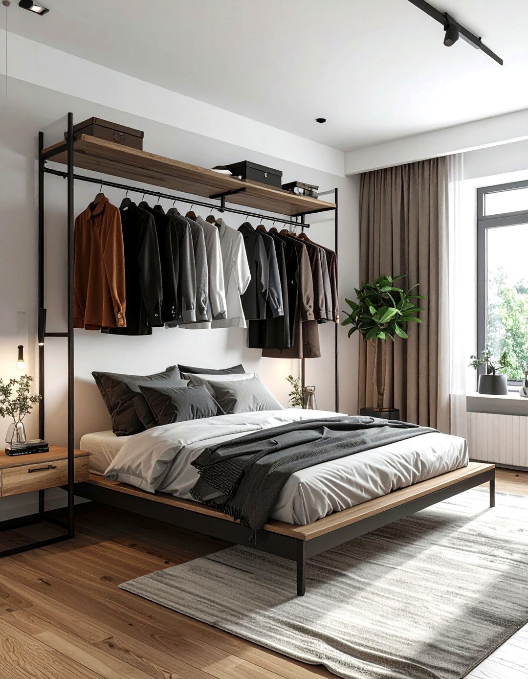 Clothes rack with shelf - 30 bedroom creative storage ideas