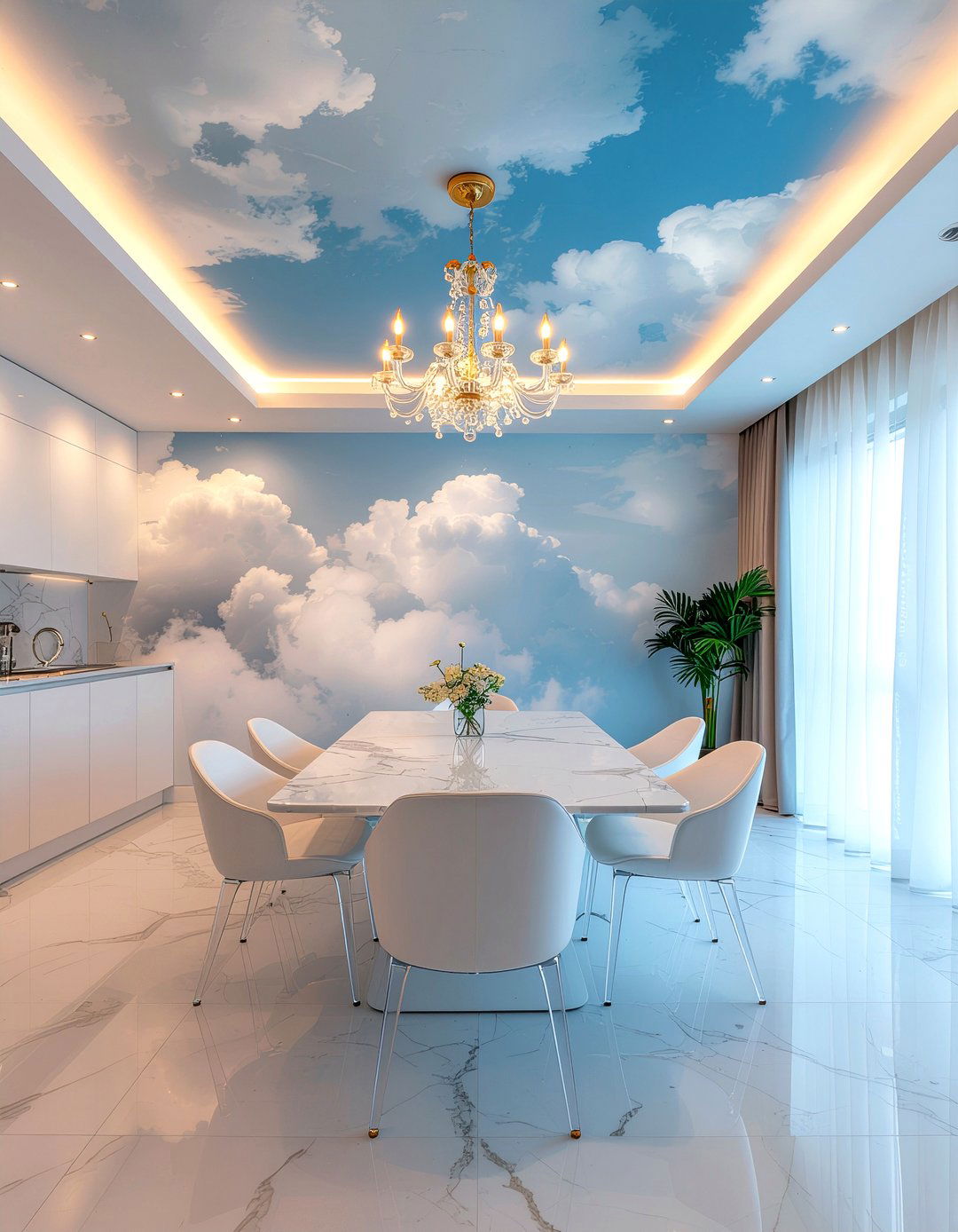 Cloud Ceiling Wallpaper Dining Room - 30 dining room wallpapered ceiling ideas