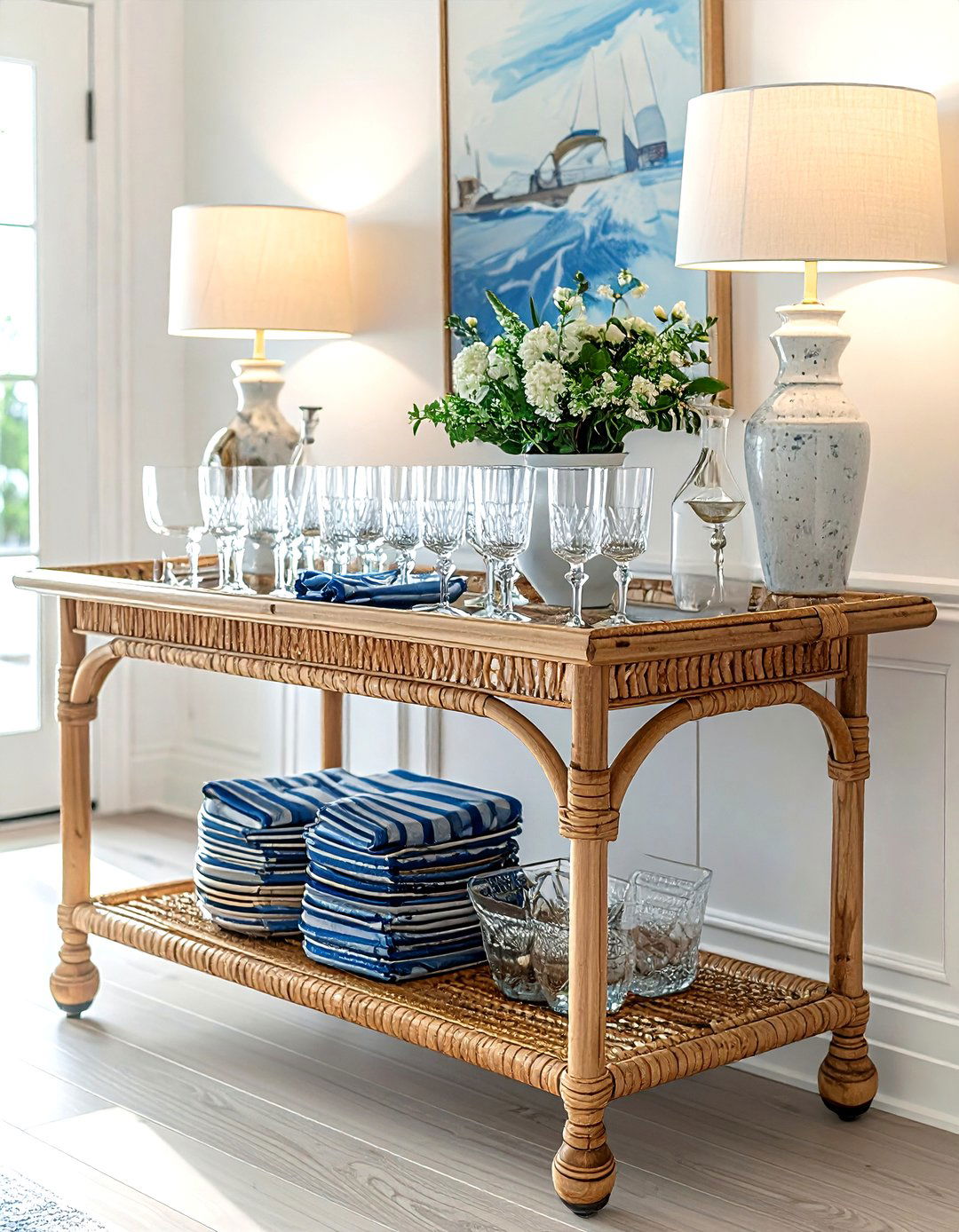 Coastal Bar Cart - 30 Nantucket dining room ideas