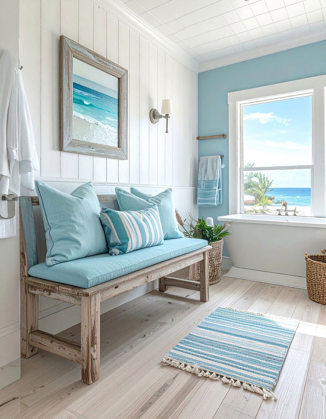 Coastal Bathroom Bench - 30 bathroom window seat ideas