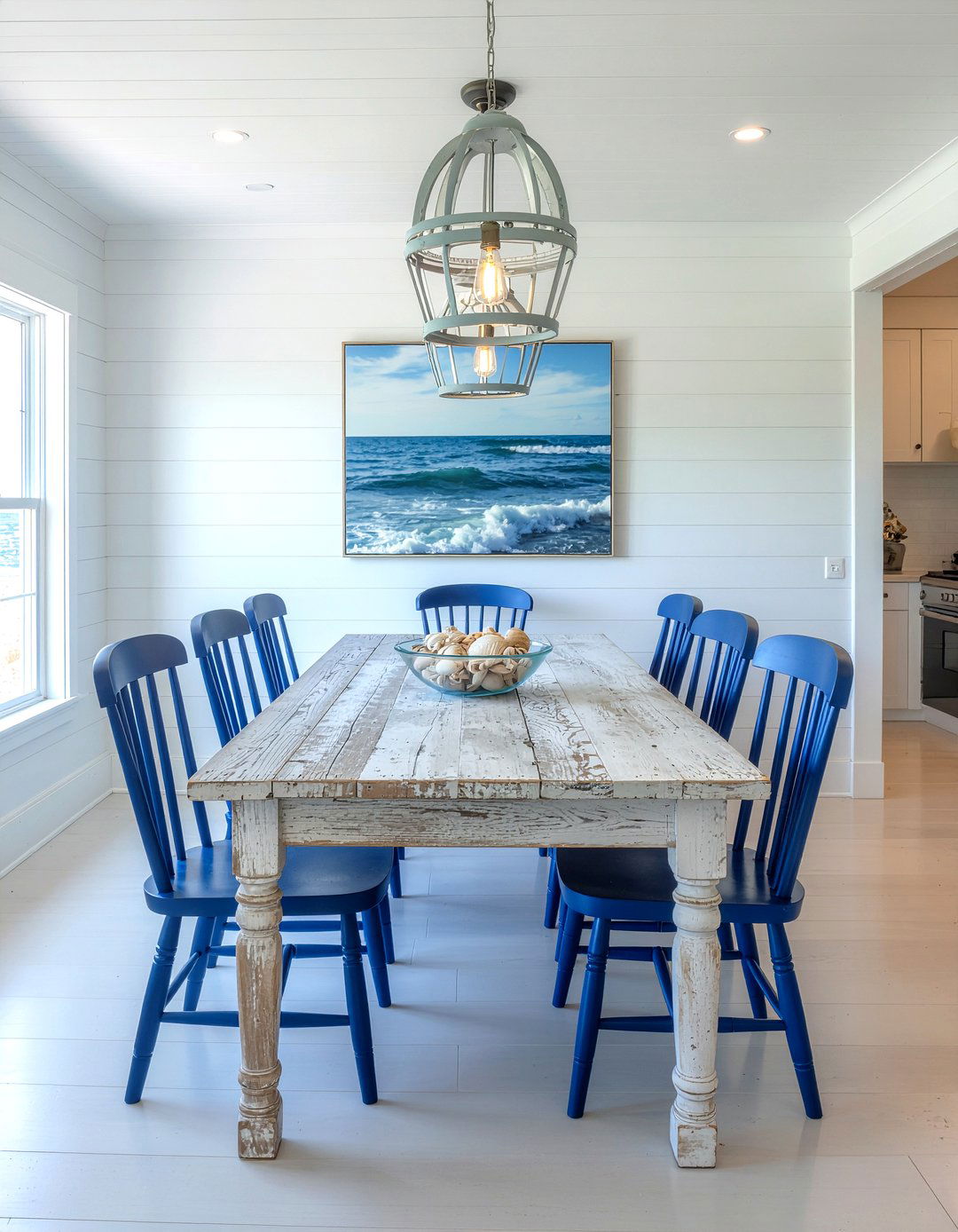 Coastal Blue And White Dining Room - 30 no rug dining room ideas