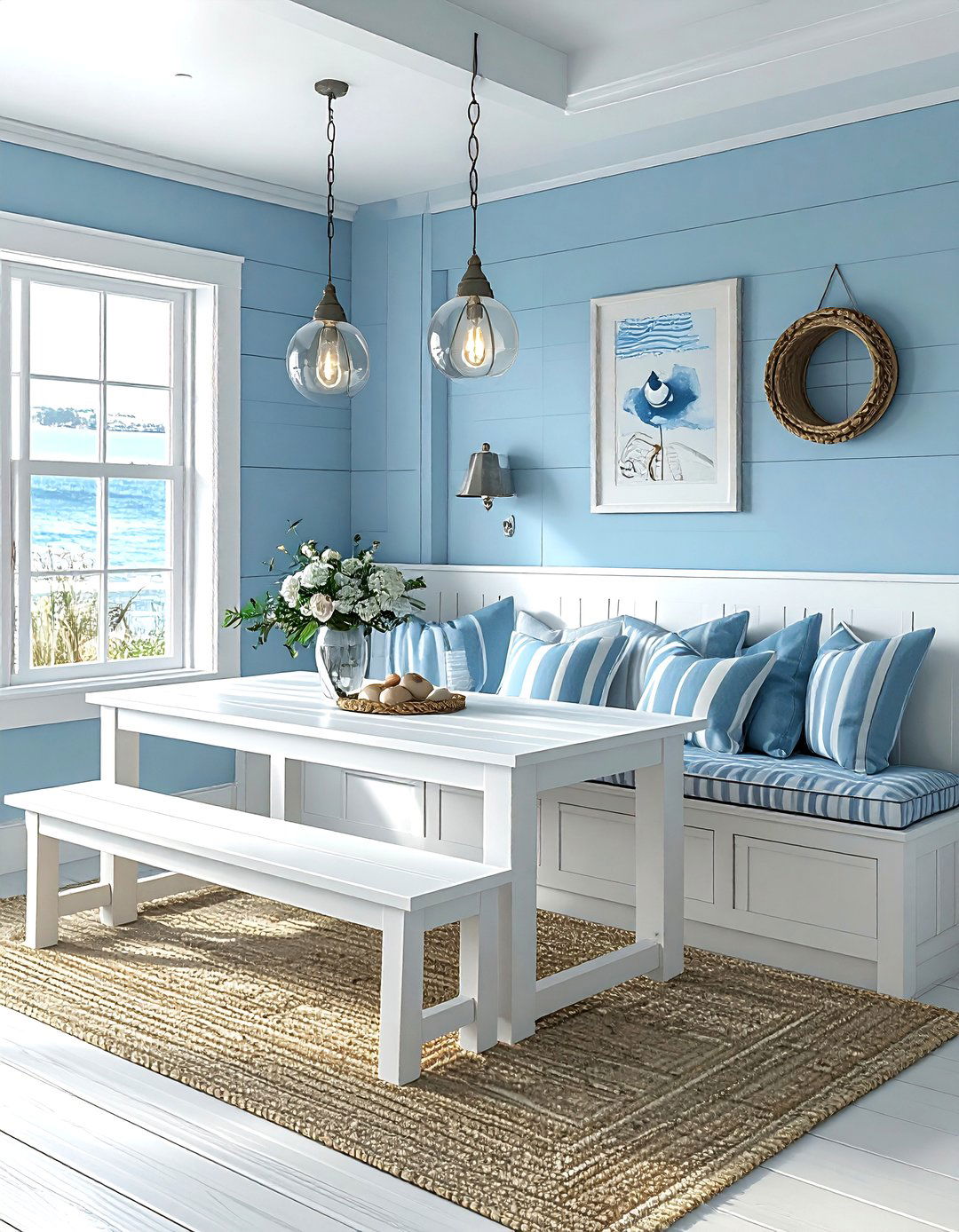 Coastal Blue Breakfast Nook - 30 corner dining area ideas