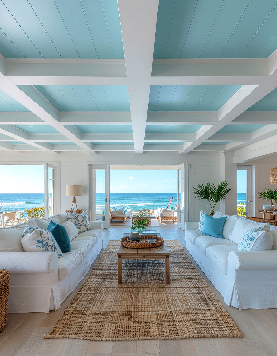 Coastal Blue Ceiling - 30 living room coffered ceiling designs