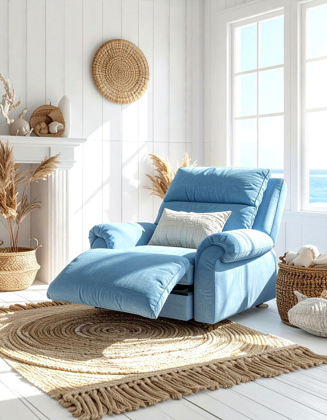 Coastal Blue Fabric Recliner - 30 living room recliner ideas
