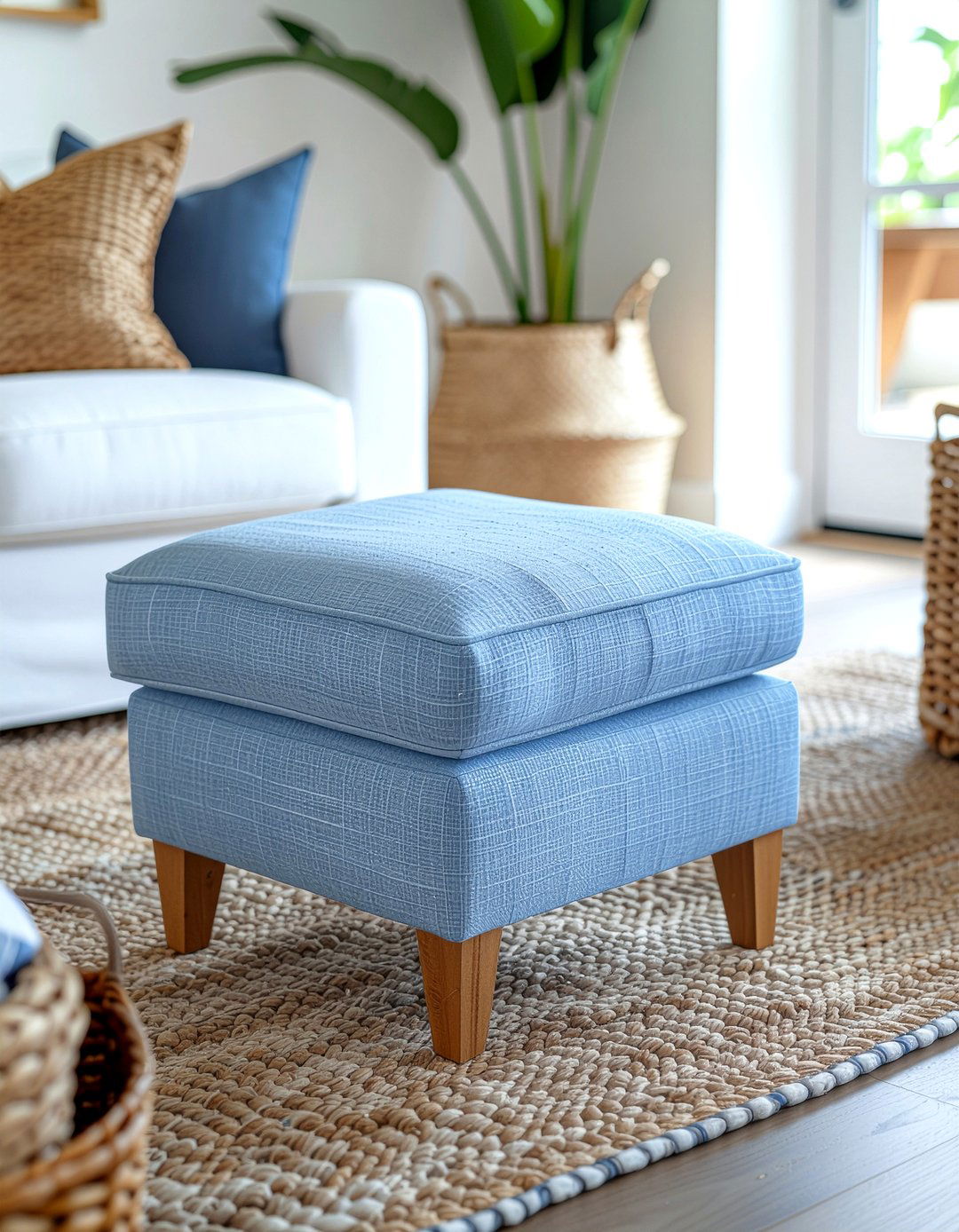 Coastal Blue Footstool - 30 living room footstool ideas