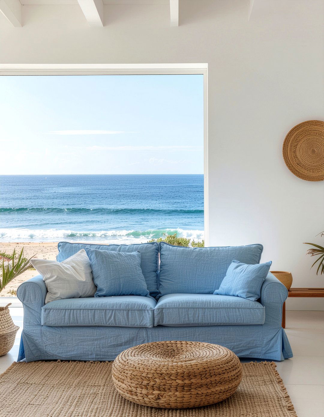 Coastal Blue Linen Cover - 30 living room washable slipcover ideas