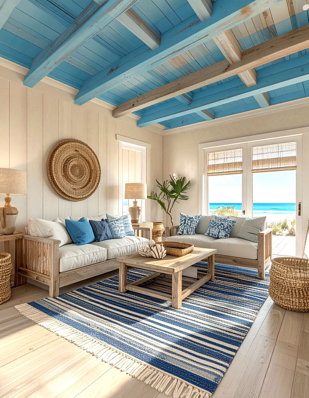 Coastal Blue Living Room Ceiling - 30 living room blue ceiling ideas