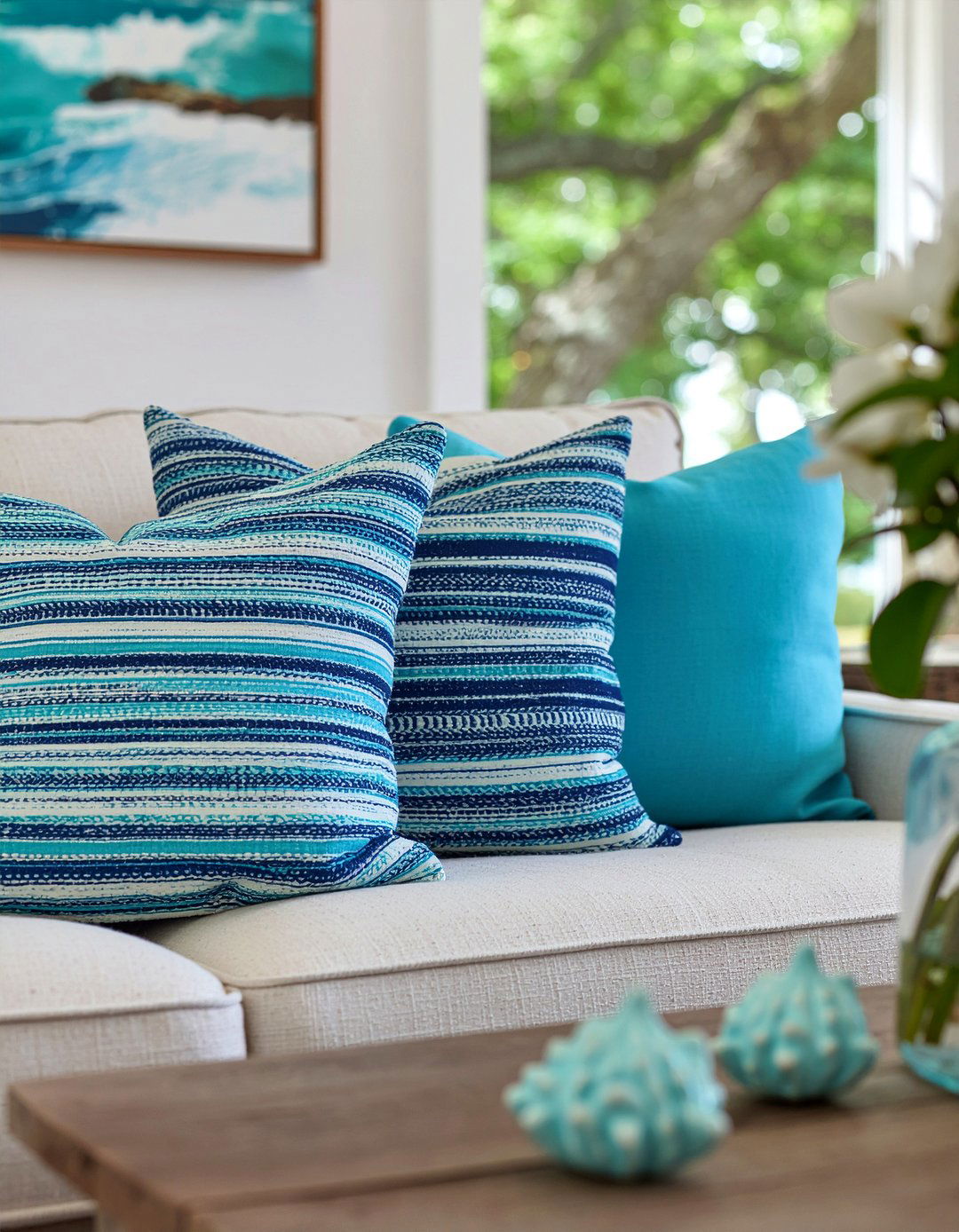 Coastal Blue Living Room Pillows - 30 living room throw pillow arrangement