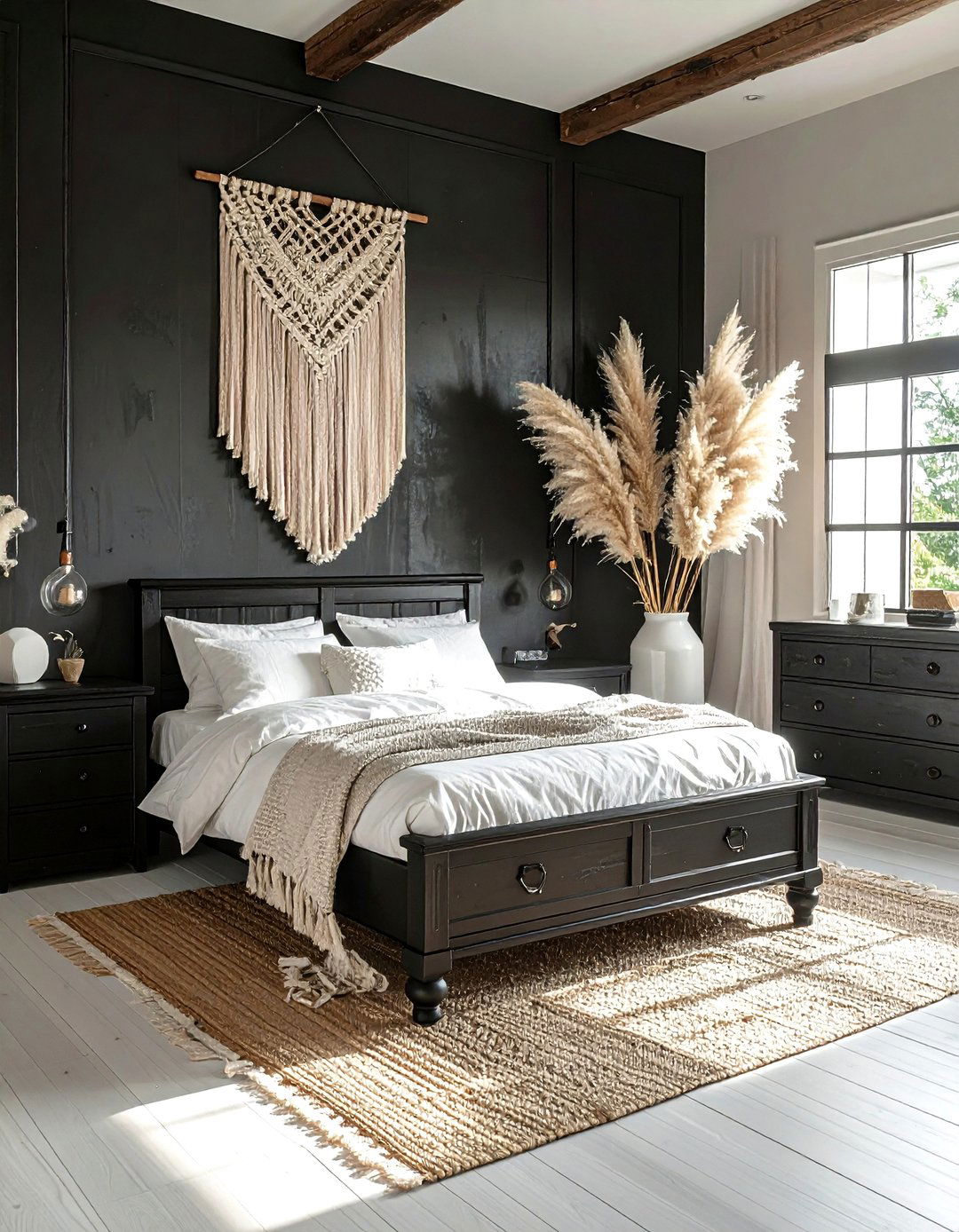 Coastal Boho Black Bedroom - 30 coastal black bedroom ideas