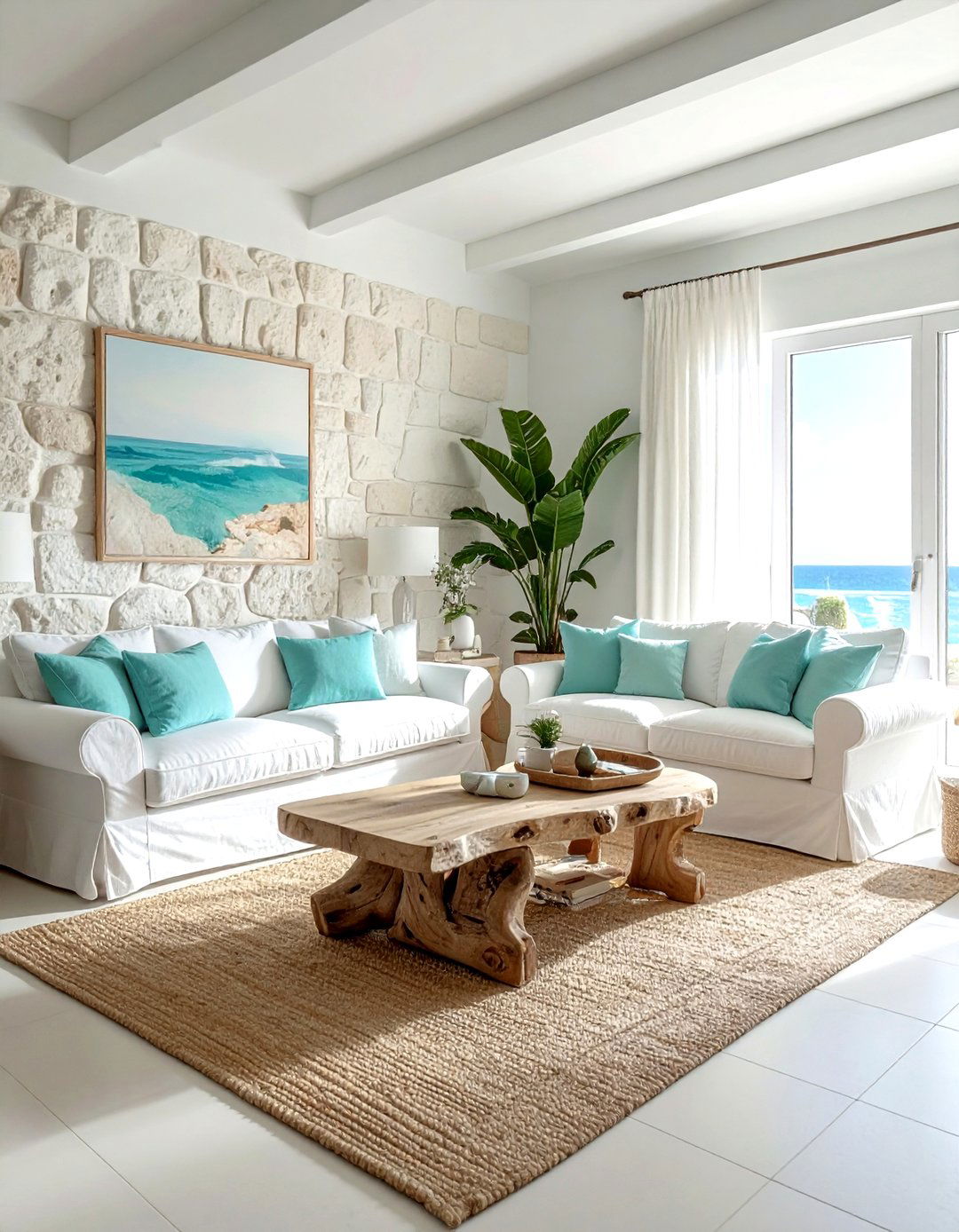 Coastal Coral Stone Wall - 30 living room stone wall ideas