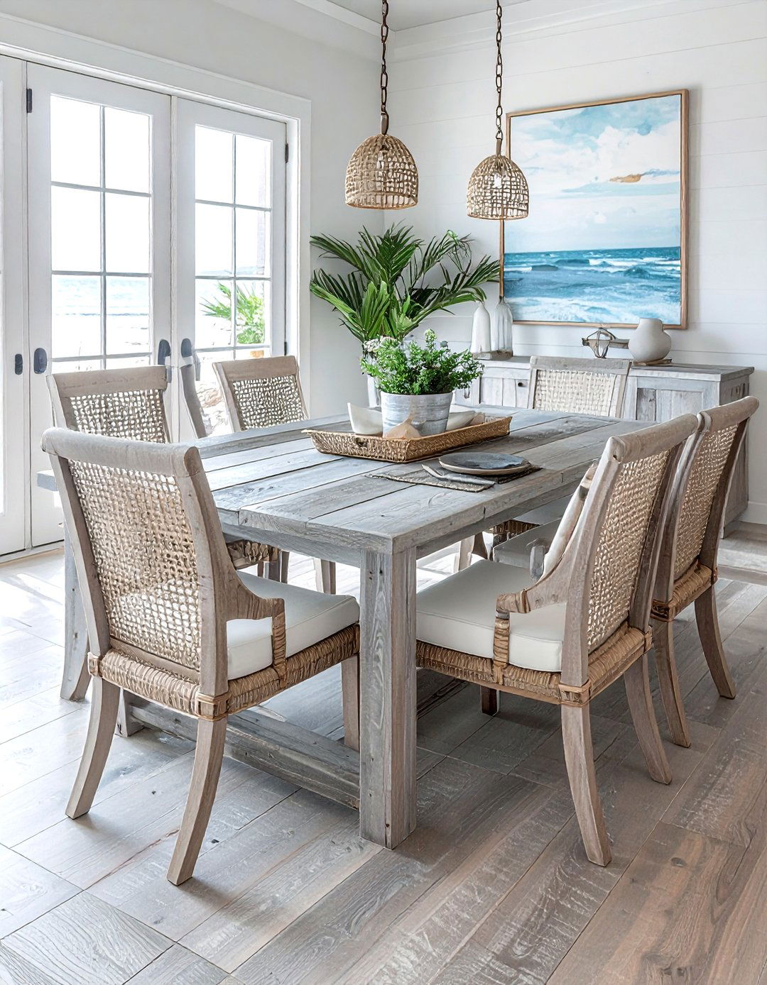 Coastal Driftwood Dining Set - 30 reclaimed wood dining room ideas