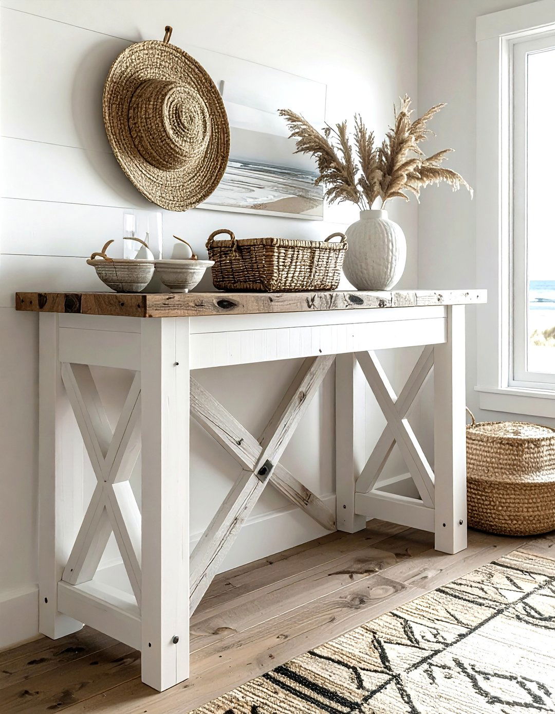 Coastal Farmhouse Console - 30 living room beach furniture ideas