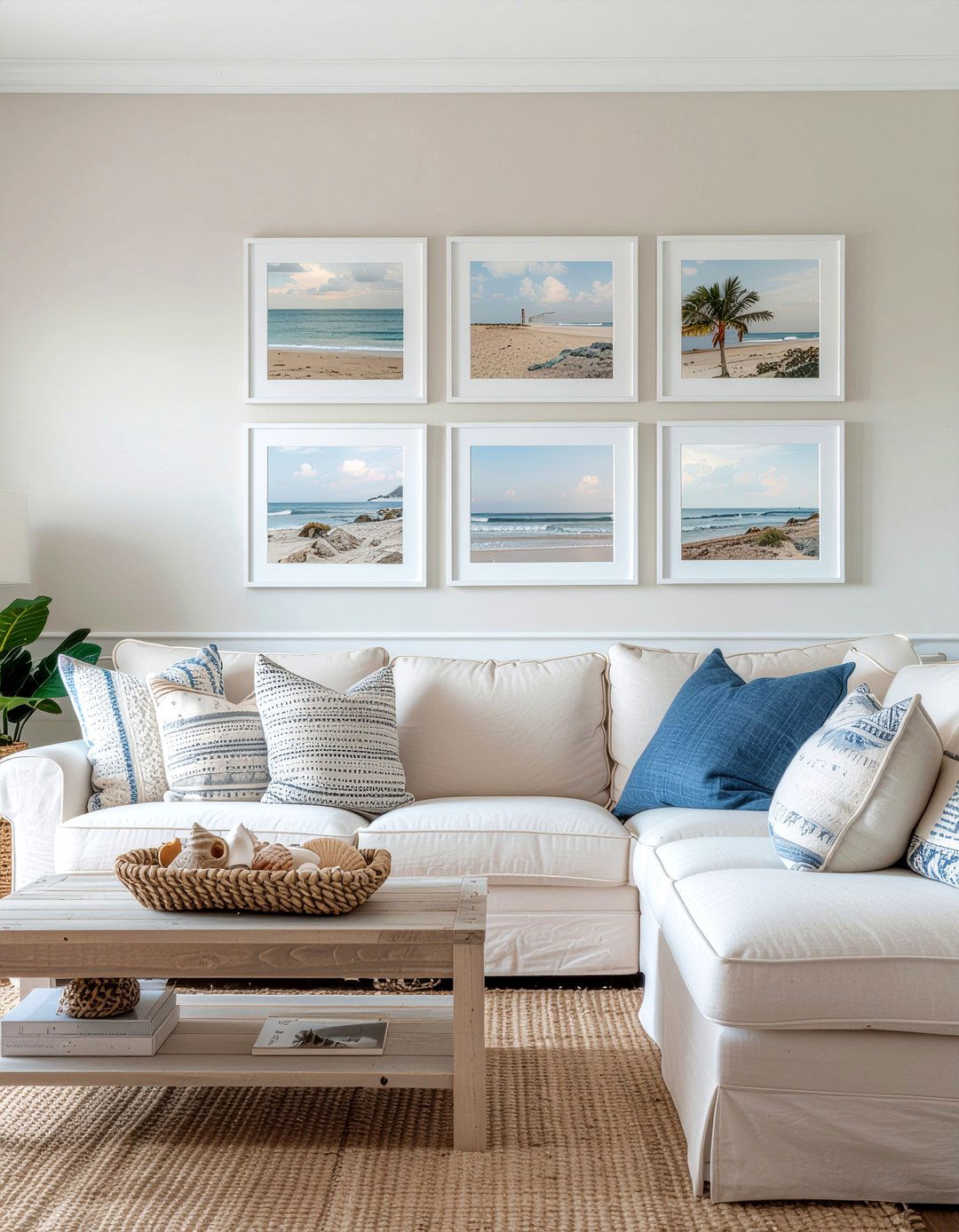 Coastal Gallery Wall - 30 coastal living room ideas