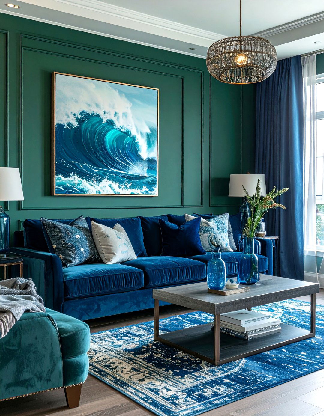Coastal Green Living Room With Blue Accents - 30 coastal green living room ideas