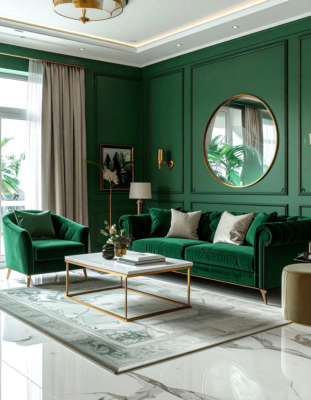 Coastal Green Living Room With Gold Decor - 30 coastal green living room ideas