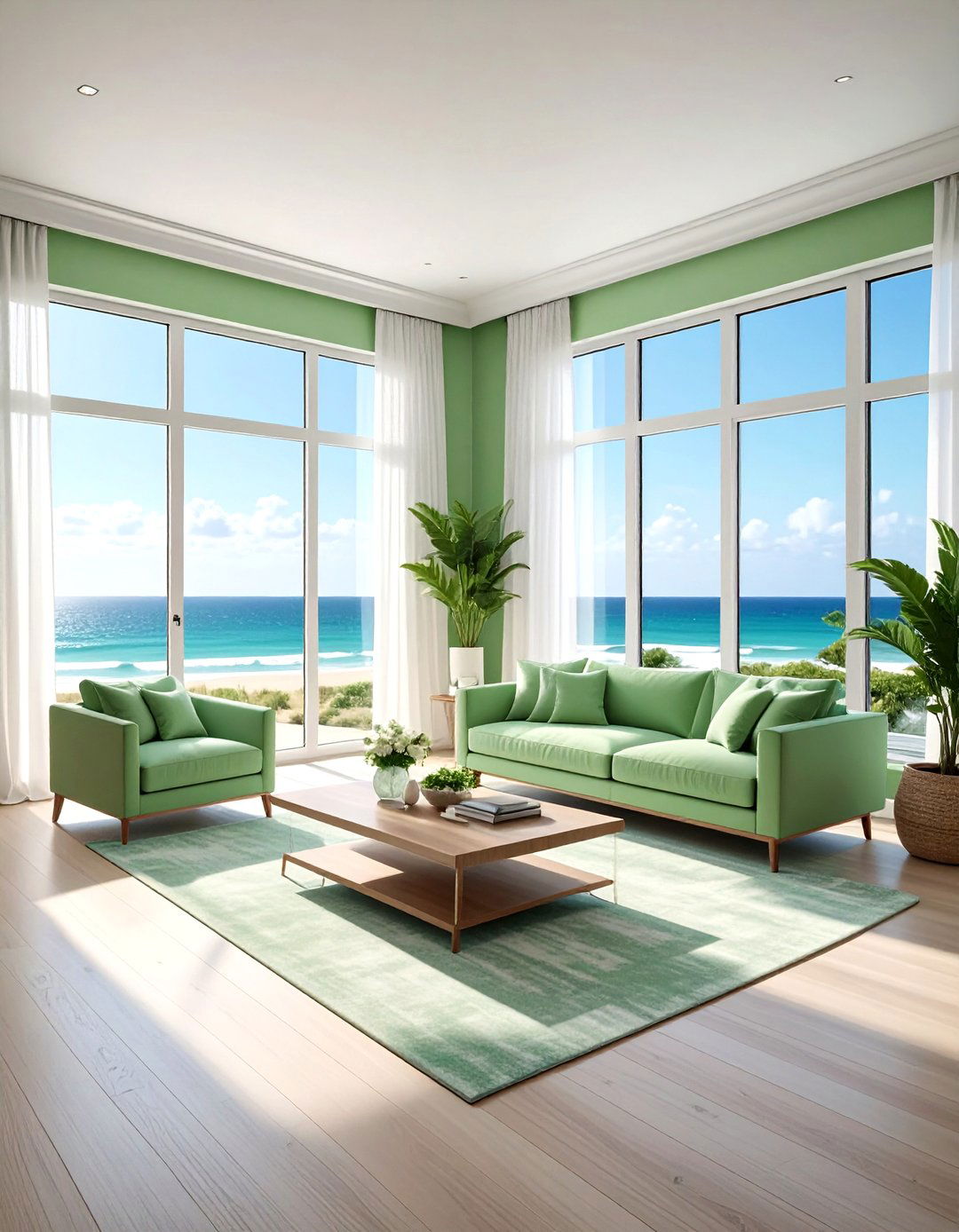 Coastal Green Living Room With Large Windows - 30 coastal green living room ideas