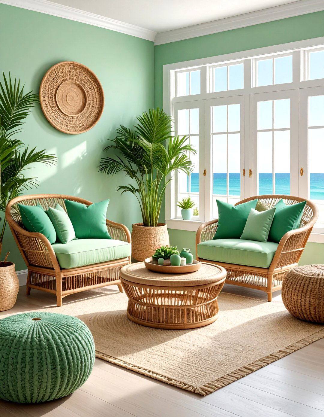 Coastal Green Living Room With Rattan Furniture - 30 coastal green living room ideas