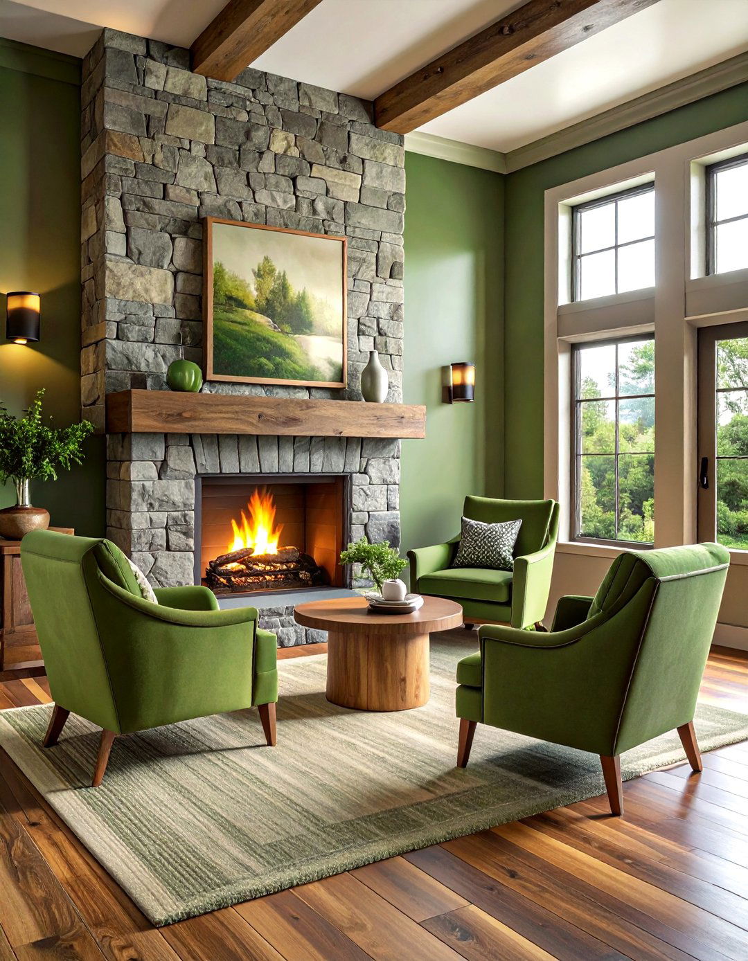 Coastal Green Living Room With Stone Fireplace - 30 coastal green living room ideas