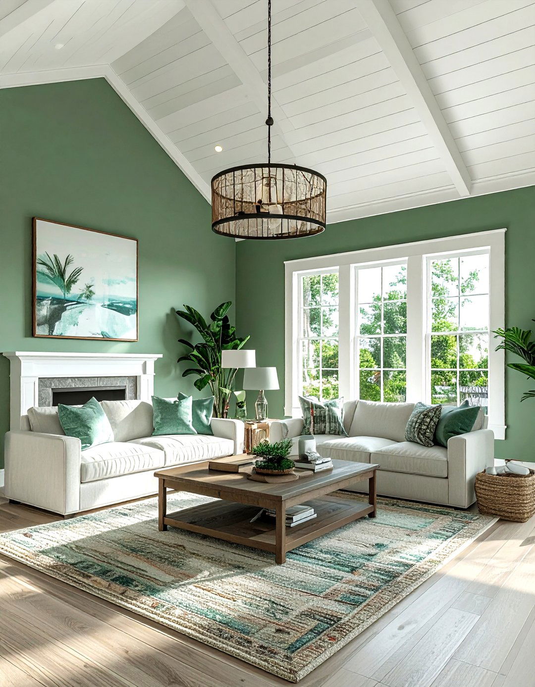 Coastal Green Living Room With Vaulted Ceiling - 30 coastal green living room ideas