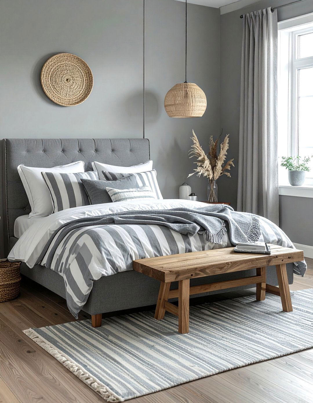 Coastal Grey Guest Room Stripes - 30 coastal grey bedroom ideas
