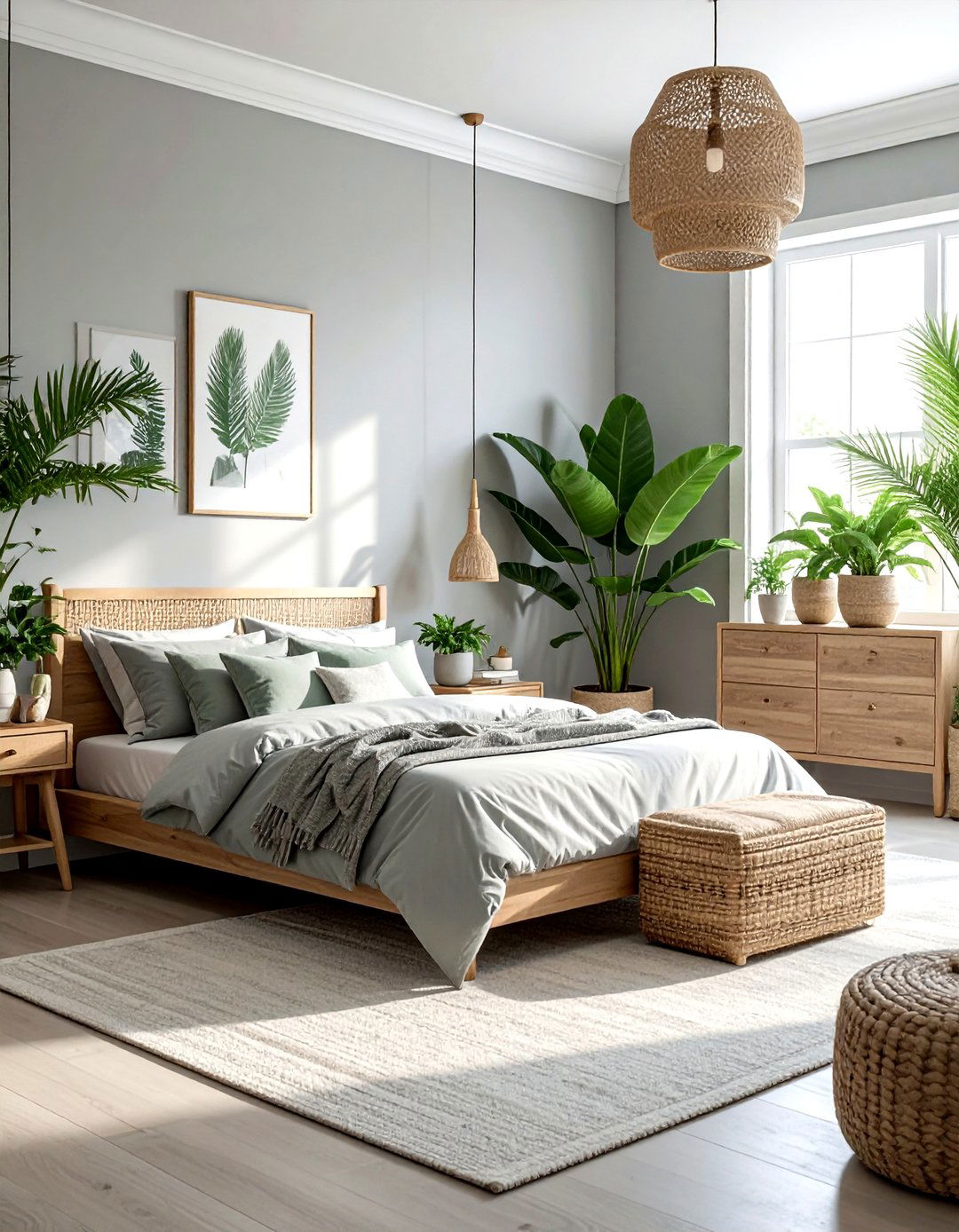 Coastal Grey with Greenery and Plants - 30 coastal grey bedroom ideas