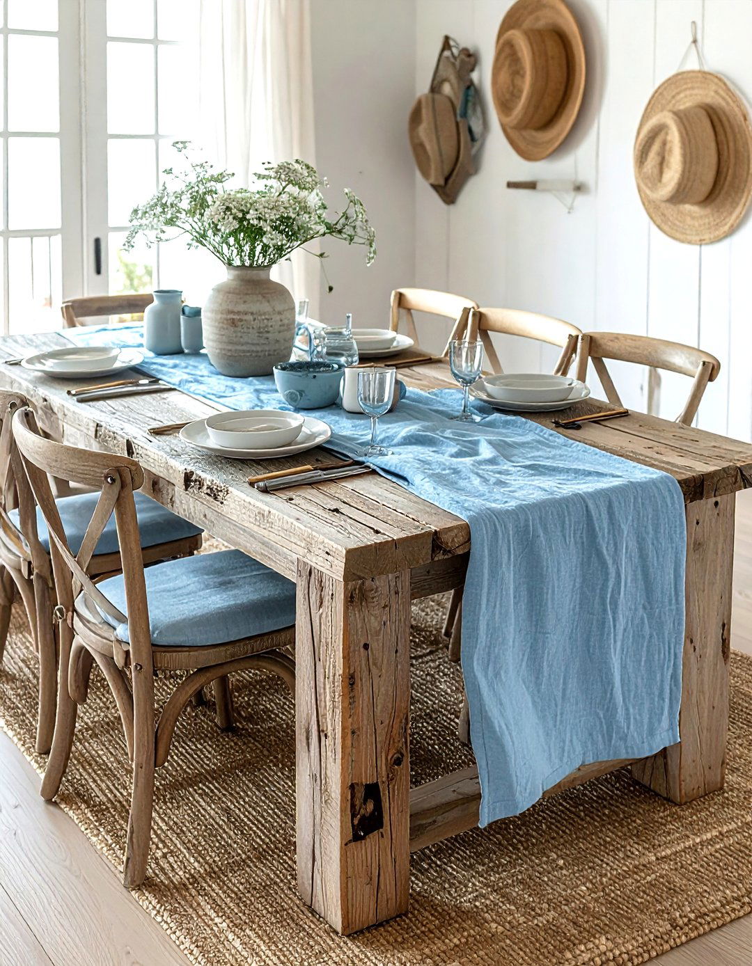Coastal Linen Dining Set - 30 linen dining room ideas