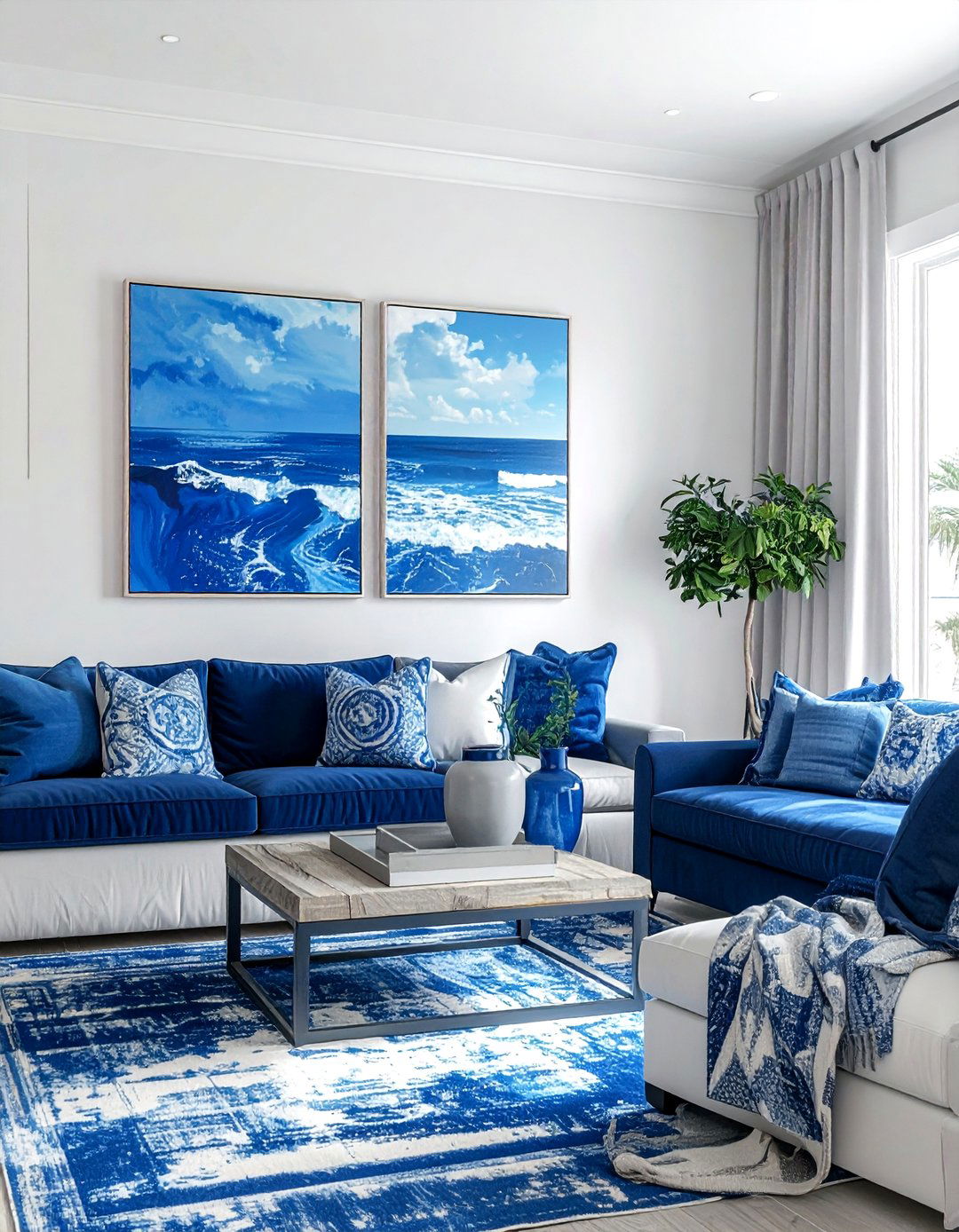 Coastal Living Room Blue Artwork - 30 coastal blue living room ideas