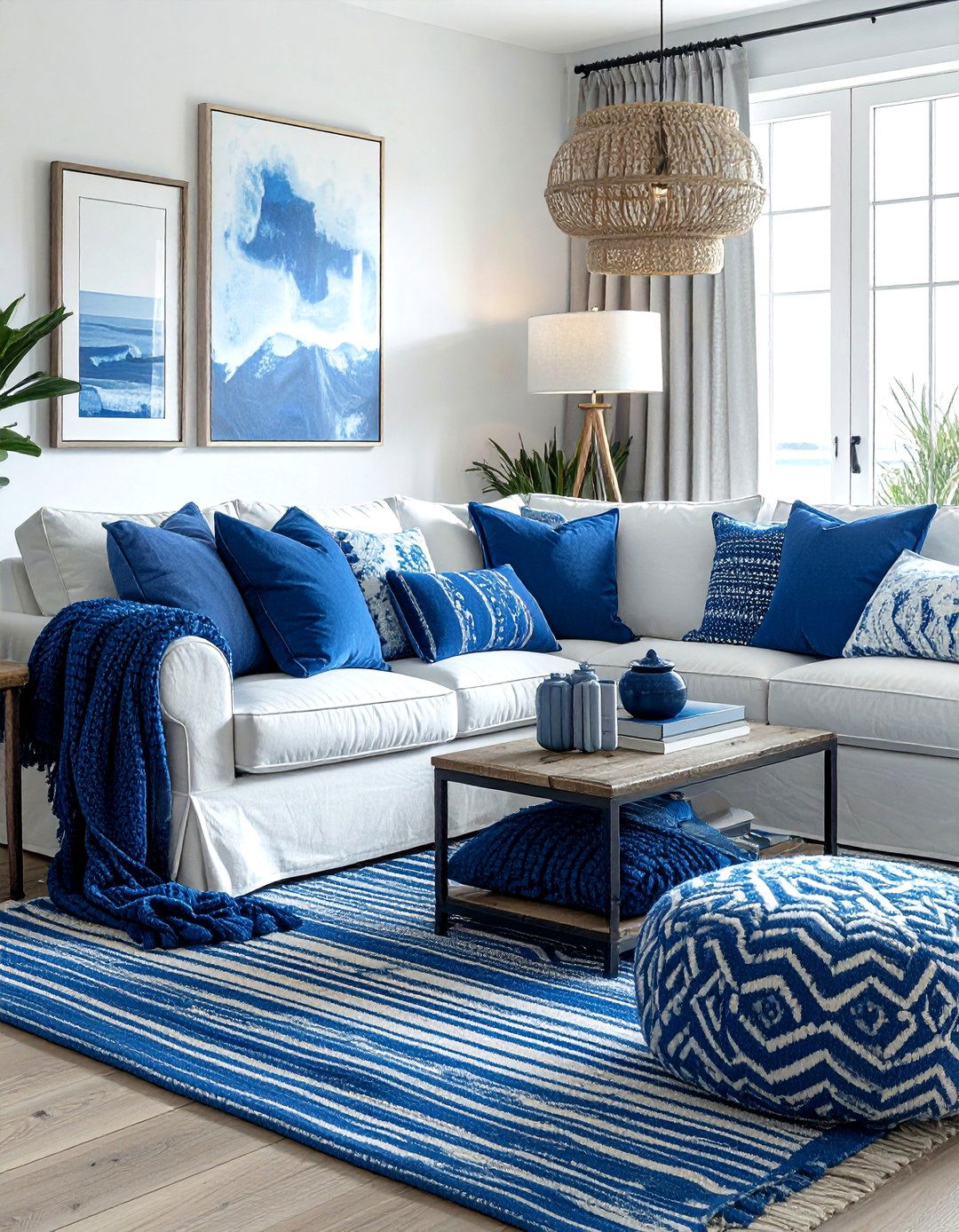 Coastal Living Room Blue Textiles - 30 coastal blue living room ideas