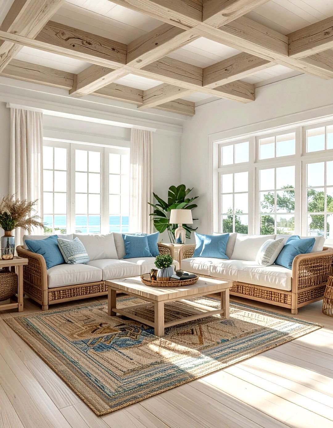 Coastal Living Room Light Wood Beam - 30 living room post and beam ideas