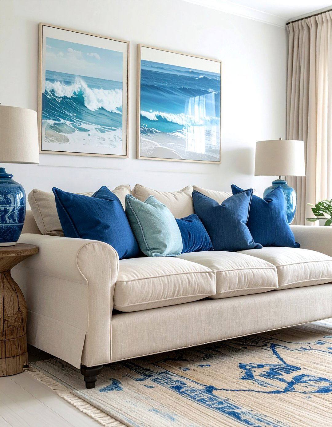 Coastal Living Room With Blue Accents - 30 coastal beige living room ideas