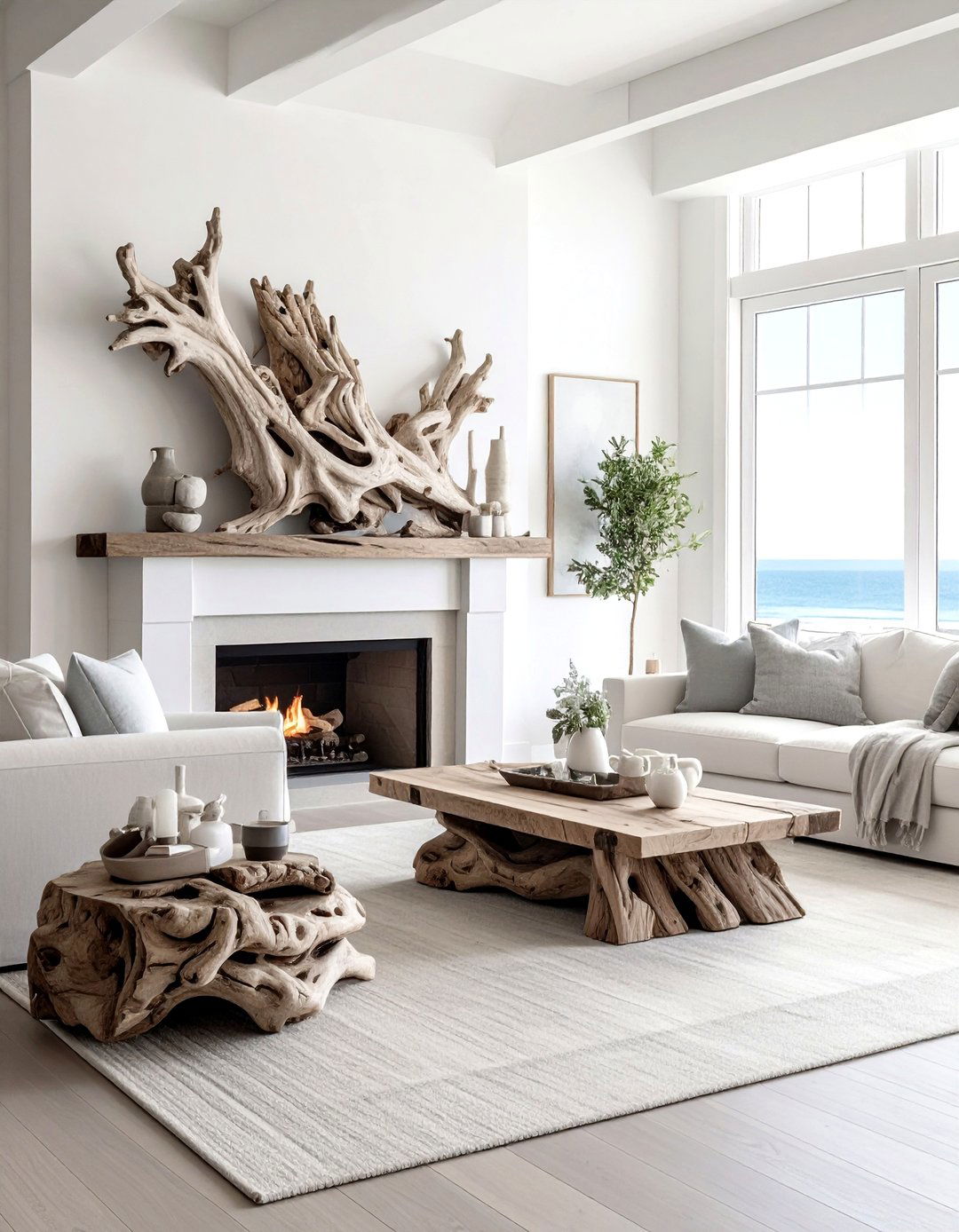 Coastal Living Room With Driftwood Decor - 30 coastal beige living room ideas