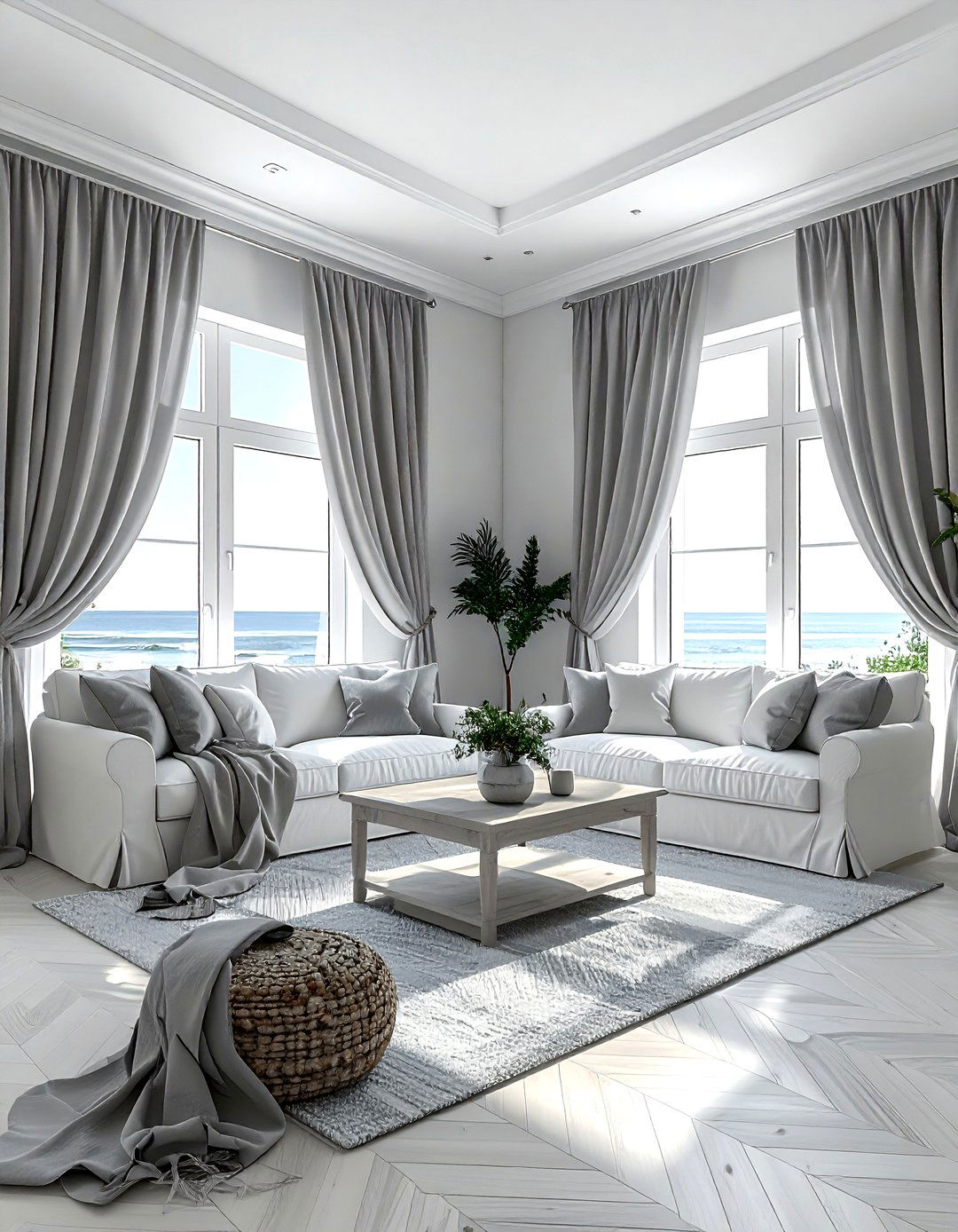 Coastal Living Room With Grey Curtains - 30 coastal grey living room ideas