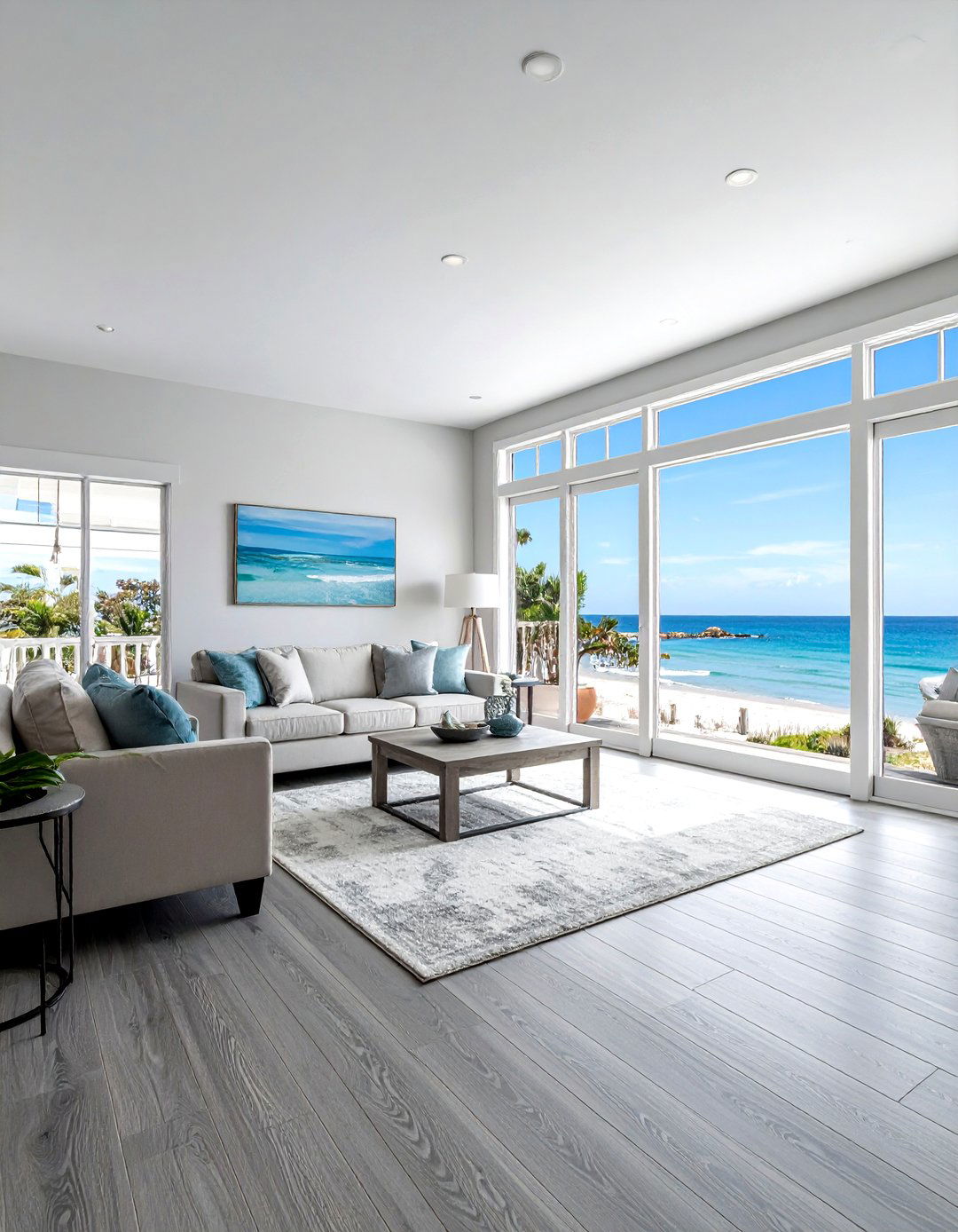 Coastal Living Room With Grey Flooring - 30 coastal grey living room ideas