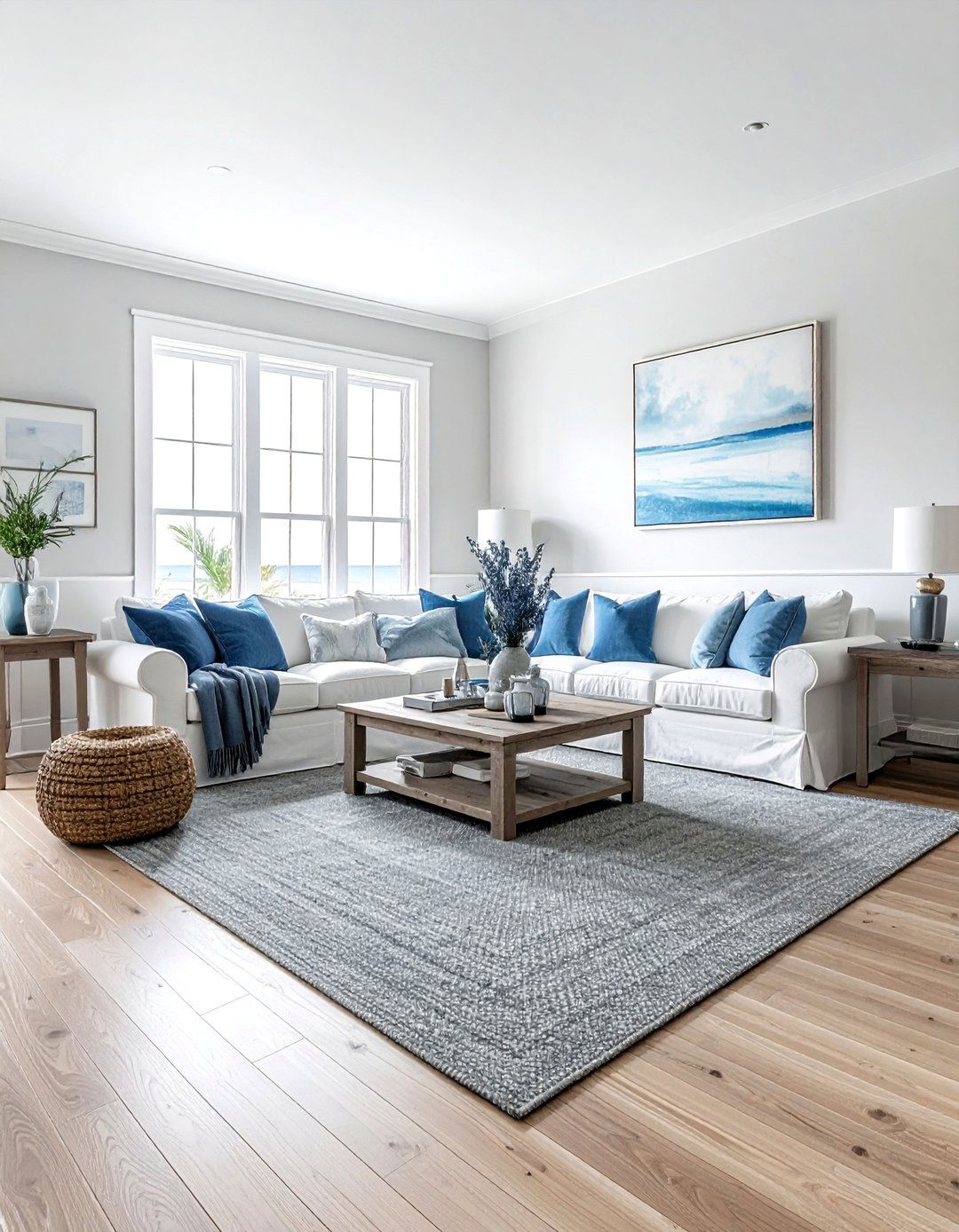 Coastal Living Room With Grey Rug - 30 coastal grey living room ideas