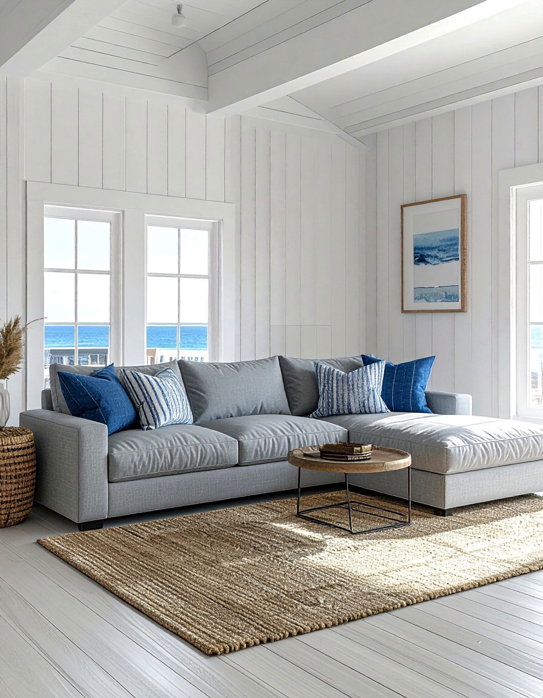 Coastal Living Room With Grey Sofa - 30 coastal grey living room ideas