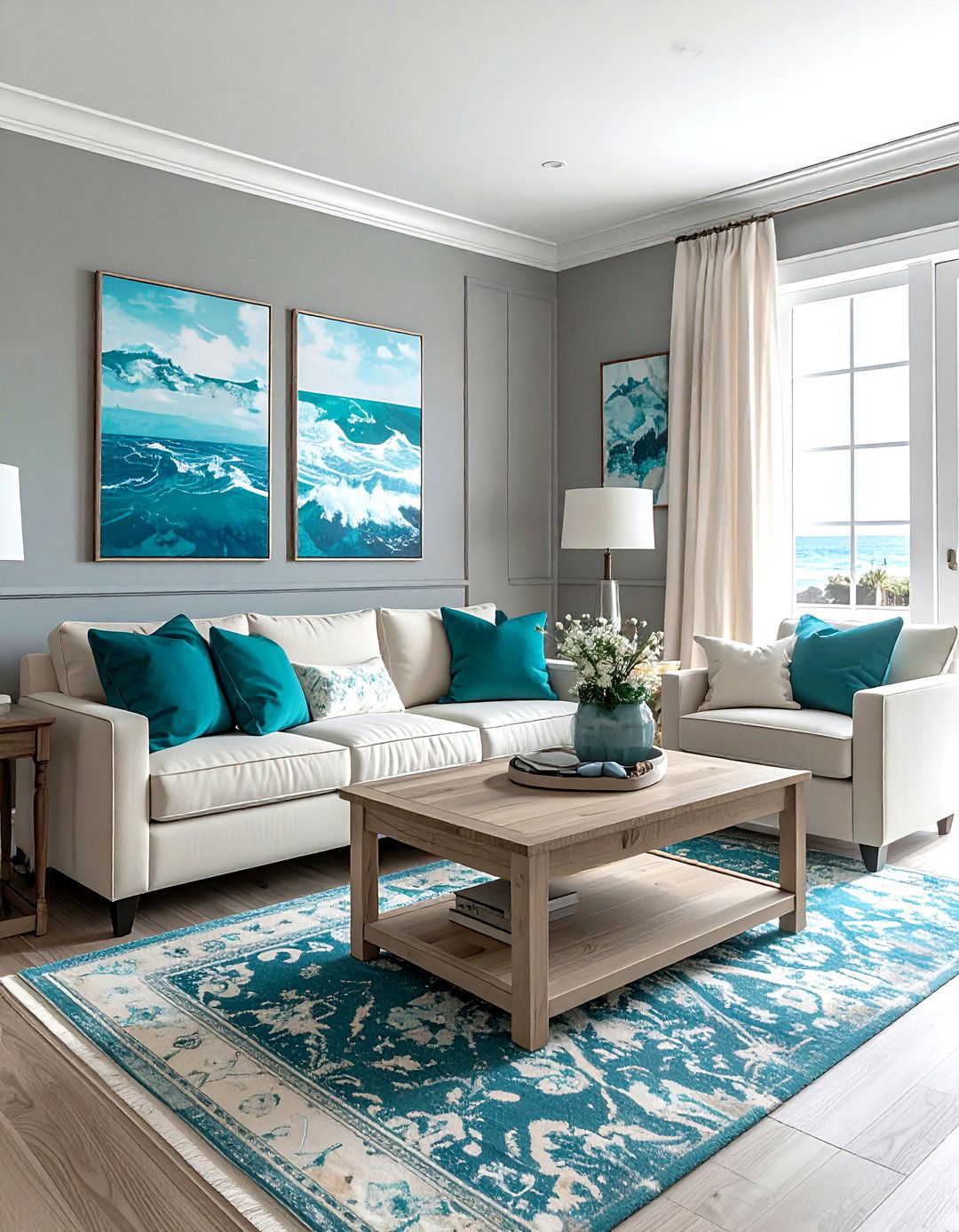 Coastal Living Room With Grey Walls - 30 coastal grey living room ideas