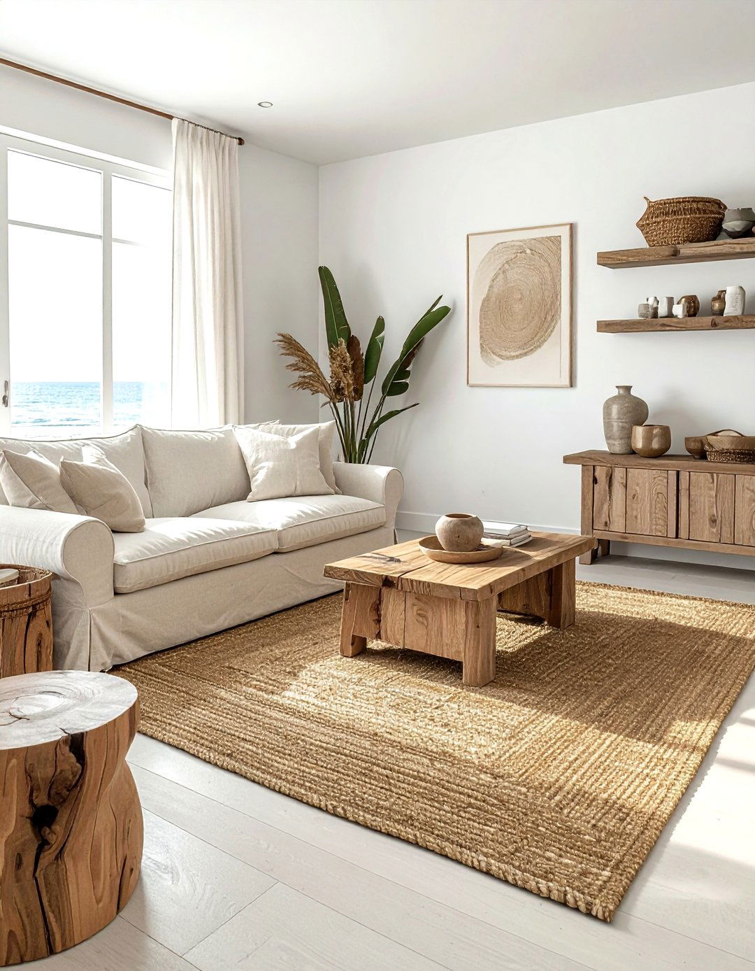 Coastal Living Room With Jute Rug - 30 coastal beige living room ideas