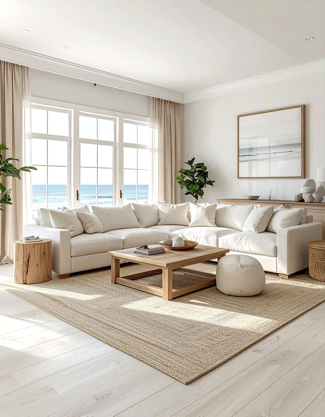 Coastal Living Room With White Oak Floors - 30 coastal beige living room ideas