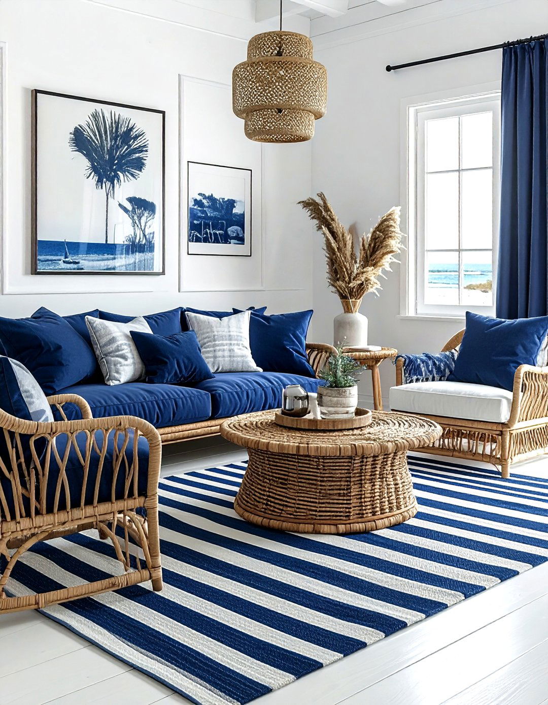 Coastal Navy Blue Living Room - 30 dark navy living room ideas